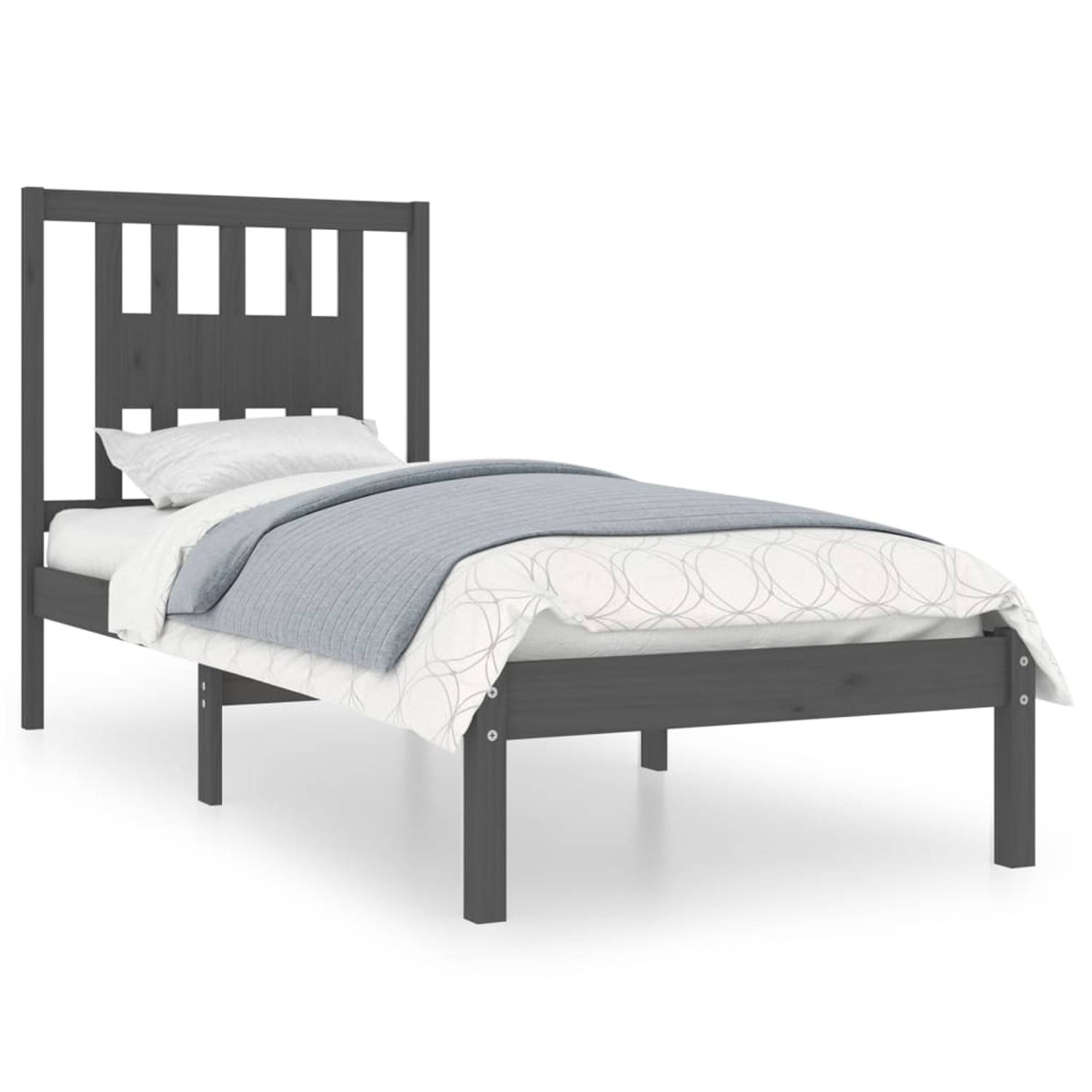 The Living Store Bedframe massief hout grijs 90x190 cm 3FT Single - Bedframe - Bedframes - Eenpersoonsbed - Bed - Bedombouw - Ledikant - Houten Bedframe - Eenpersoonsbedden - Bedde