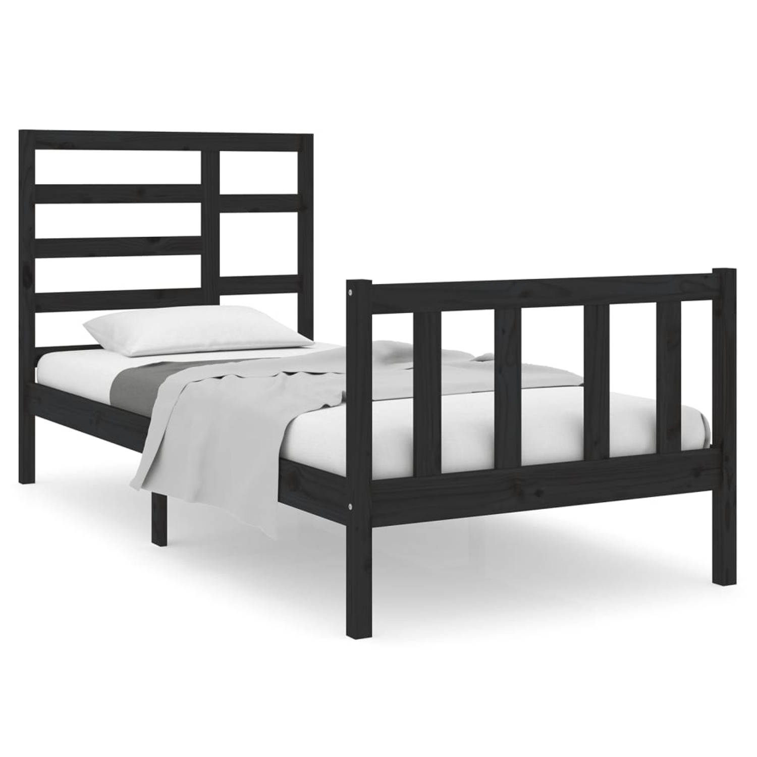 The Living Store Bedframe massief hout zwart 75x190 cm 2FT6 Small Single - Bedframe - Bedframes - Bed - Bedbodem - Ledikant - Bed Frame - Massief Houten Bedframe - Slaapmeubel - Ee