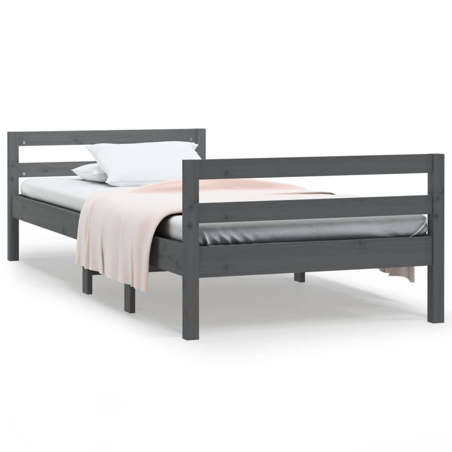 The Living Store Bedframe massief grenenhout grijs 80x200 cm - Bedframe - Bedframe - Eenpersoonsbed - Bed - Ledikant - Bedomranding - Houten Bedframe - Platformbed - Bedbodem - Pal