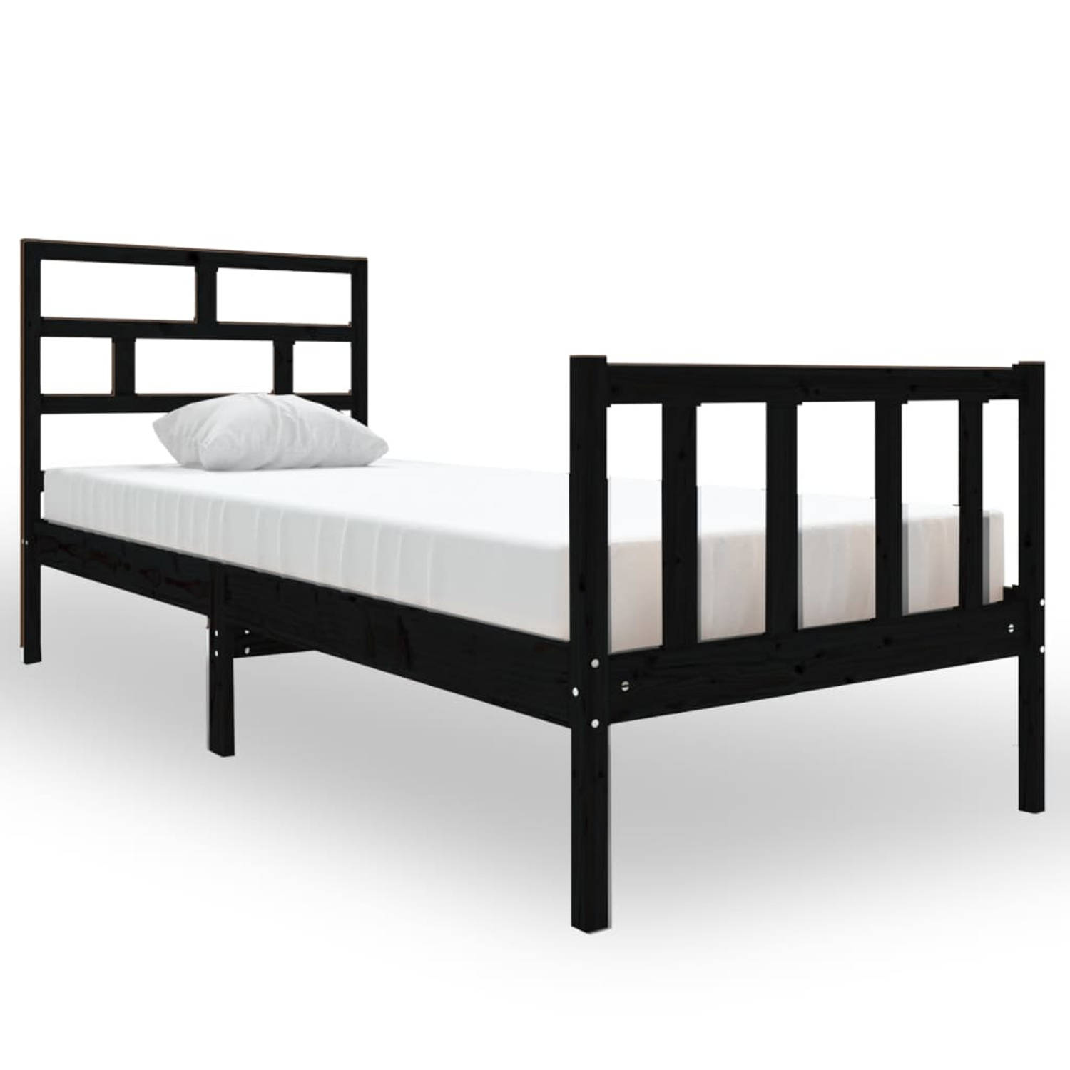 The Living Store Bedframe massief grenenhout zwart 75x190 cm 2FT6 small single - Bedframe - Bedframes - Bed - Bedbodem - Ledikant - Bed Frame - Massief Houten Bedframe - Slaapmeube