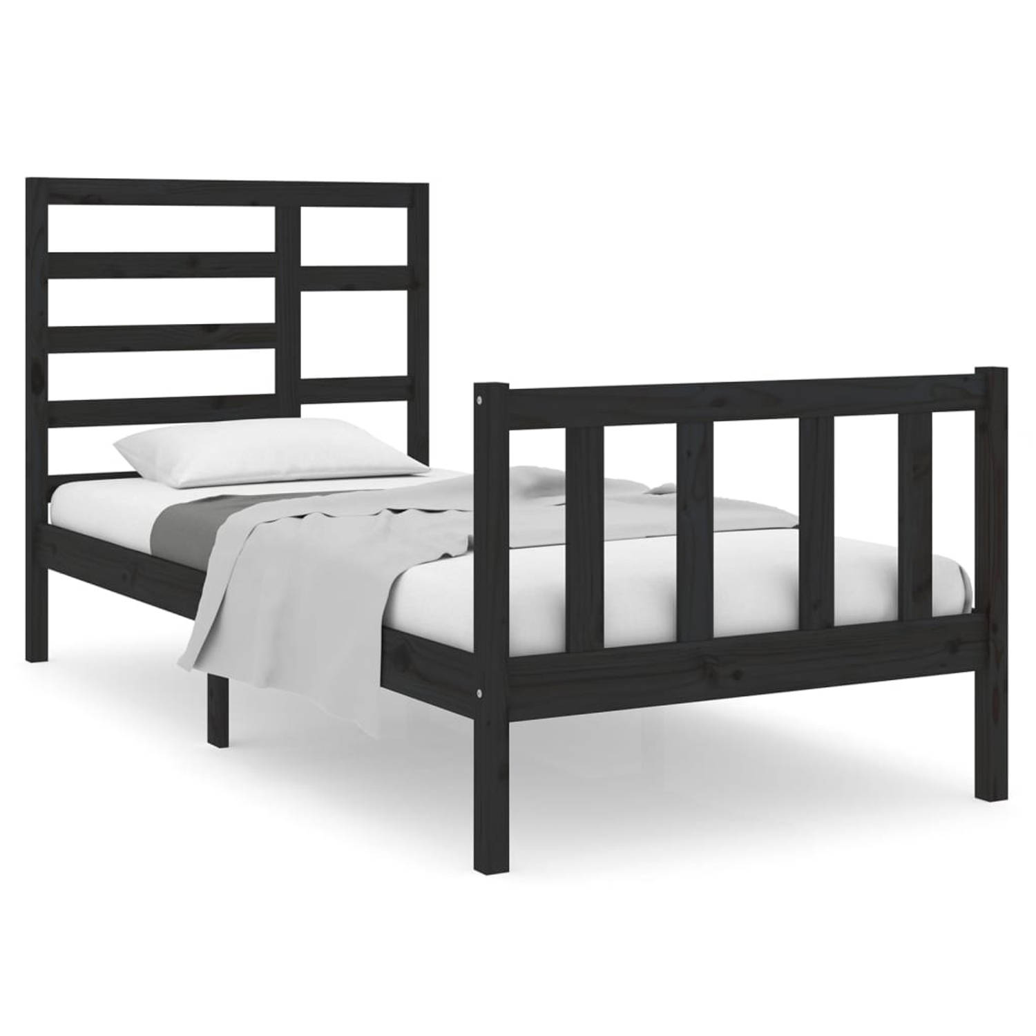 The Living Store Bedframe massief hout zwart 90x190 cm 3FT Single - Bedframe - Bedframes - Bed - Bedbodem - Ledikant - Bed Frame - Massief Houten Bedframe - Slaapmeubel - Eenpersoo