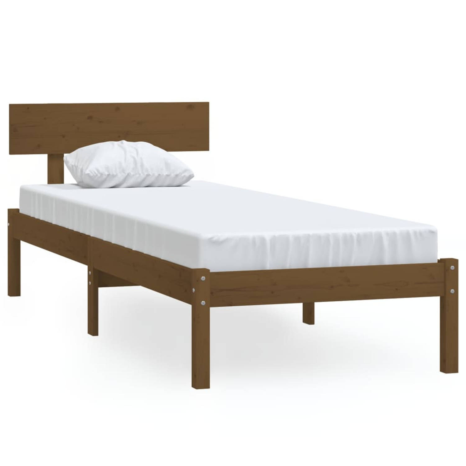 The Living Store Bedframe massief grenenhout honingbruin 90x190 cm UK Single - Bedframe - Bedframes - Bed - Bedbodem - Ledikant - Bed Frame - Massief Houten Bedframe - Slaapmeubel