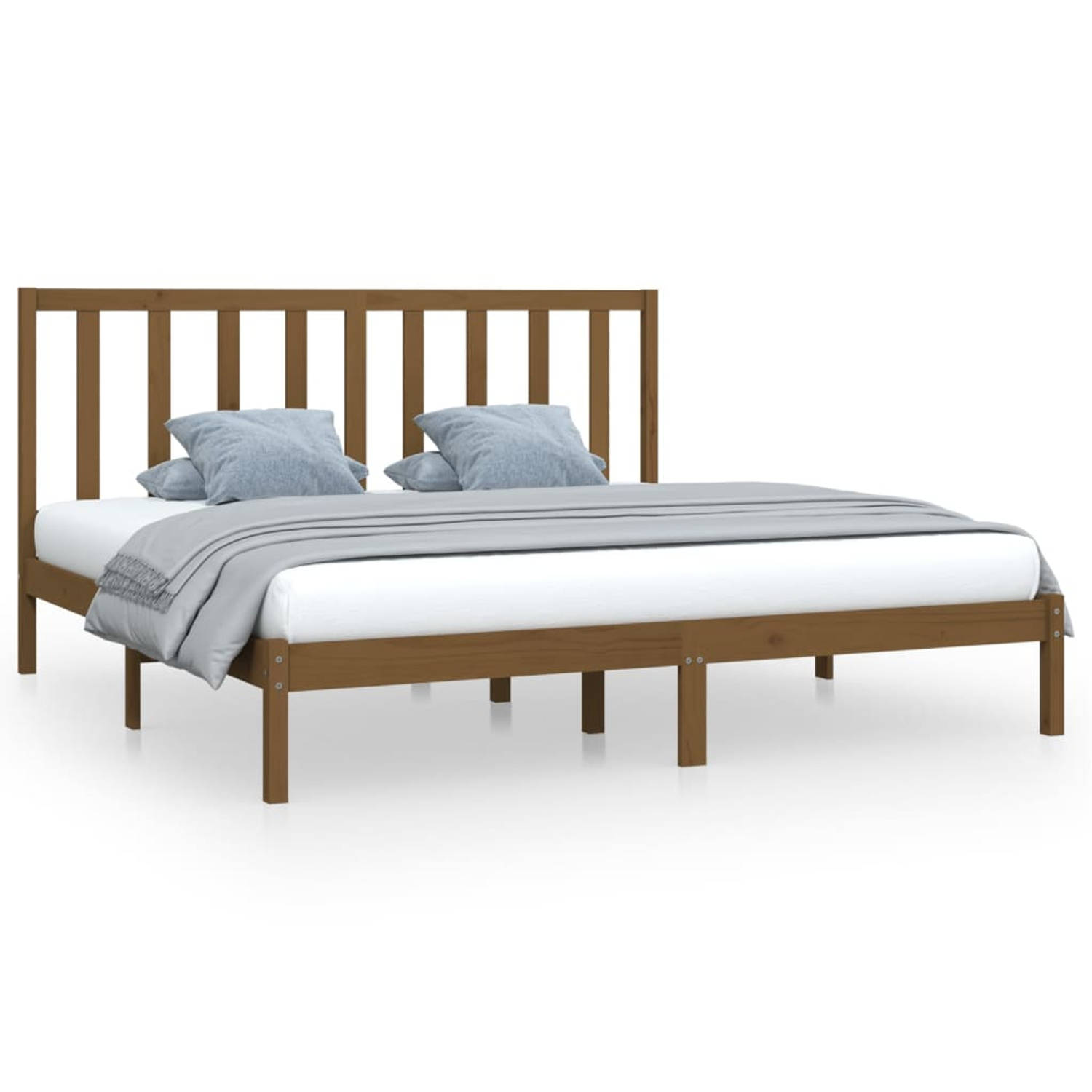 The Living Store Bedframe massief grenenhout honingbruin 200x200 cm - Bedframe - Bedframes - Bed - Bedbodem - Ledikant - Bed Frame - Massief Houten Bedframe - Slaapmeubel - Bedden