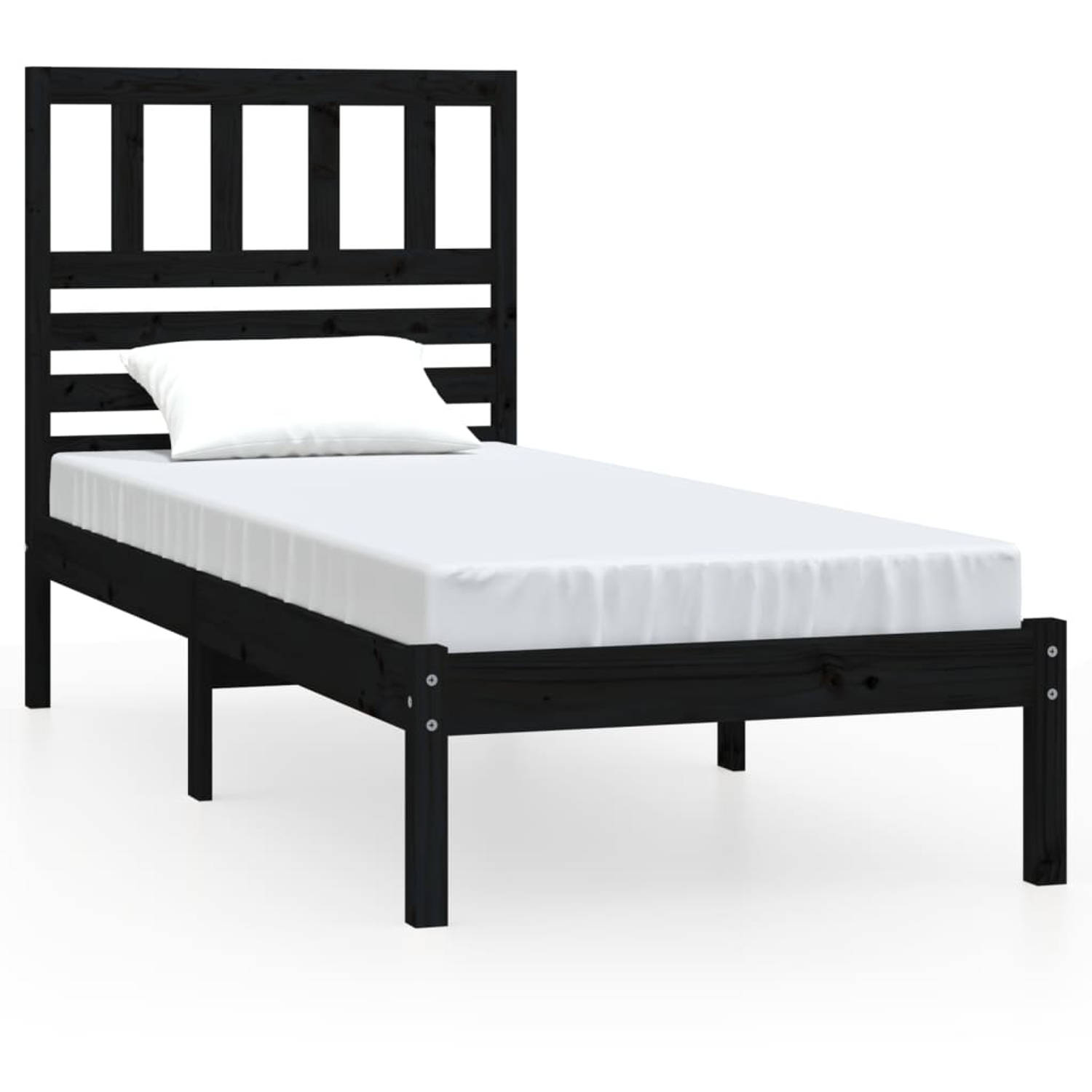 The Living Store Bedframe massief grenenhout zwart 90x200 cm - Bedframe - Bedframes - Eenpersoonsbed - Bed - Bedombouw - Frame - Bed Frame - Ledikant - Bedframe Met Hoofdeinde - Ee