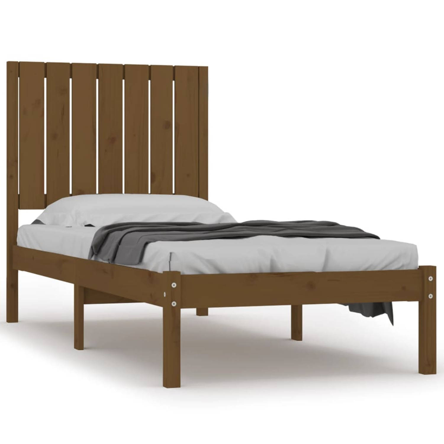 The Living Store Bedframe massief hout honingbruin 75x190 cm 2FT6 Small Single - Bedframe - Bedframes - Bed - Bedbodem - Ledikant - Bed Frame - Massief Houten Bedframe - Slaapmeube