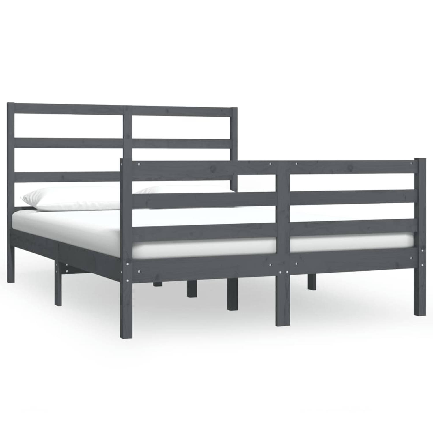 The Living Store Bedframe massief grenenhout grijs 120x190 cm 4FT Small Double - Bedframe - Bedframes - Bed - Bedbodem - Ledikant - Bed Frame - Massief Houten Bedframe - Slaapmeube