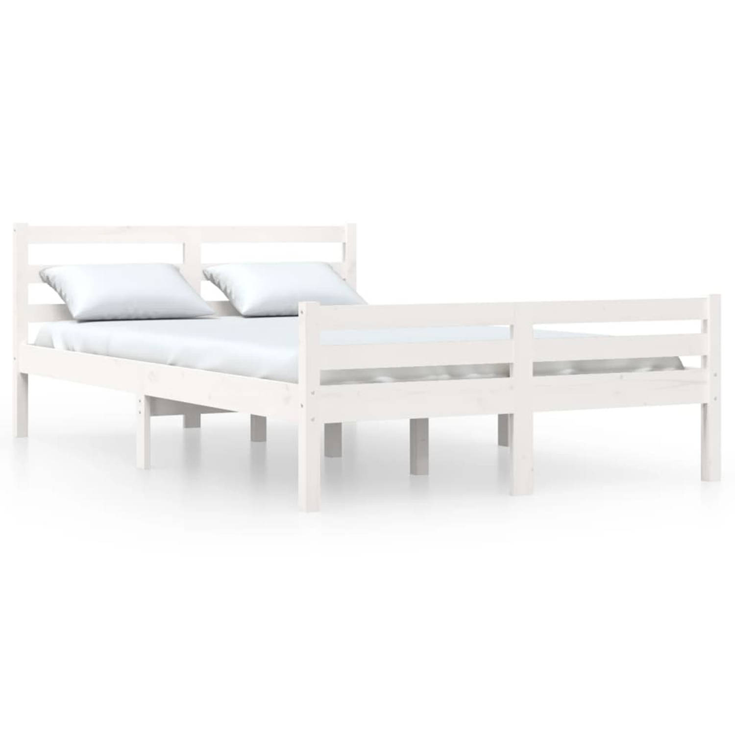 The Living Store Bedframe massief hout wit 140x190 cm - Bedframe - Bedframes - Bed - Bedbodem - Ledikant - Bed Frame - Massief Houten Bedframe - Slaapmeubel - Tweepersoonsbed - Bed