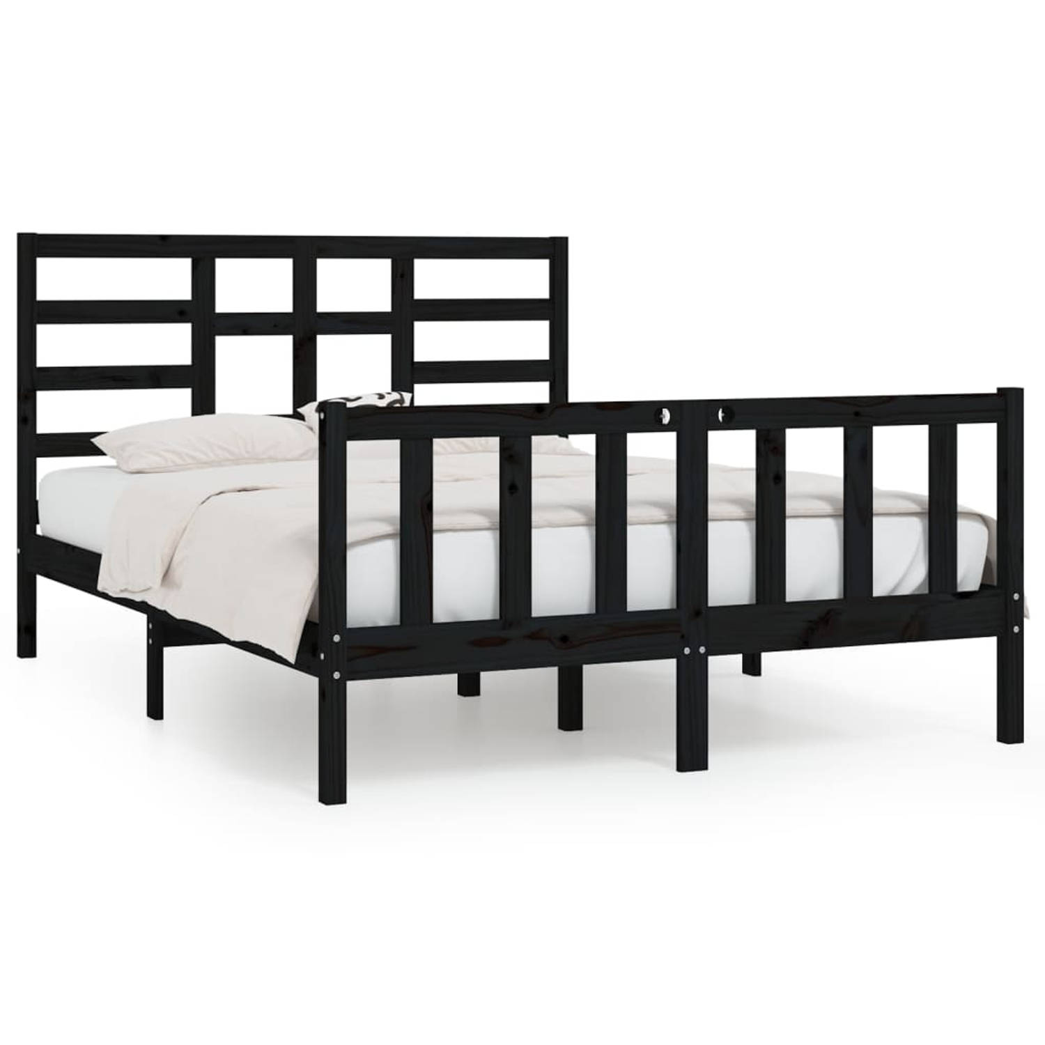 The Living Store Bedframe massief hout zwart 150x200 cm 5FT King Size - Bedframe - Bedframes - Bed - Bedbodem - Ledikant - Bed Frame - Massief Houten Bedframe - Slaapmeubel - Tweep