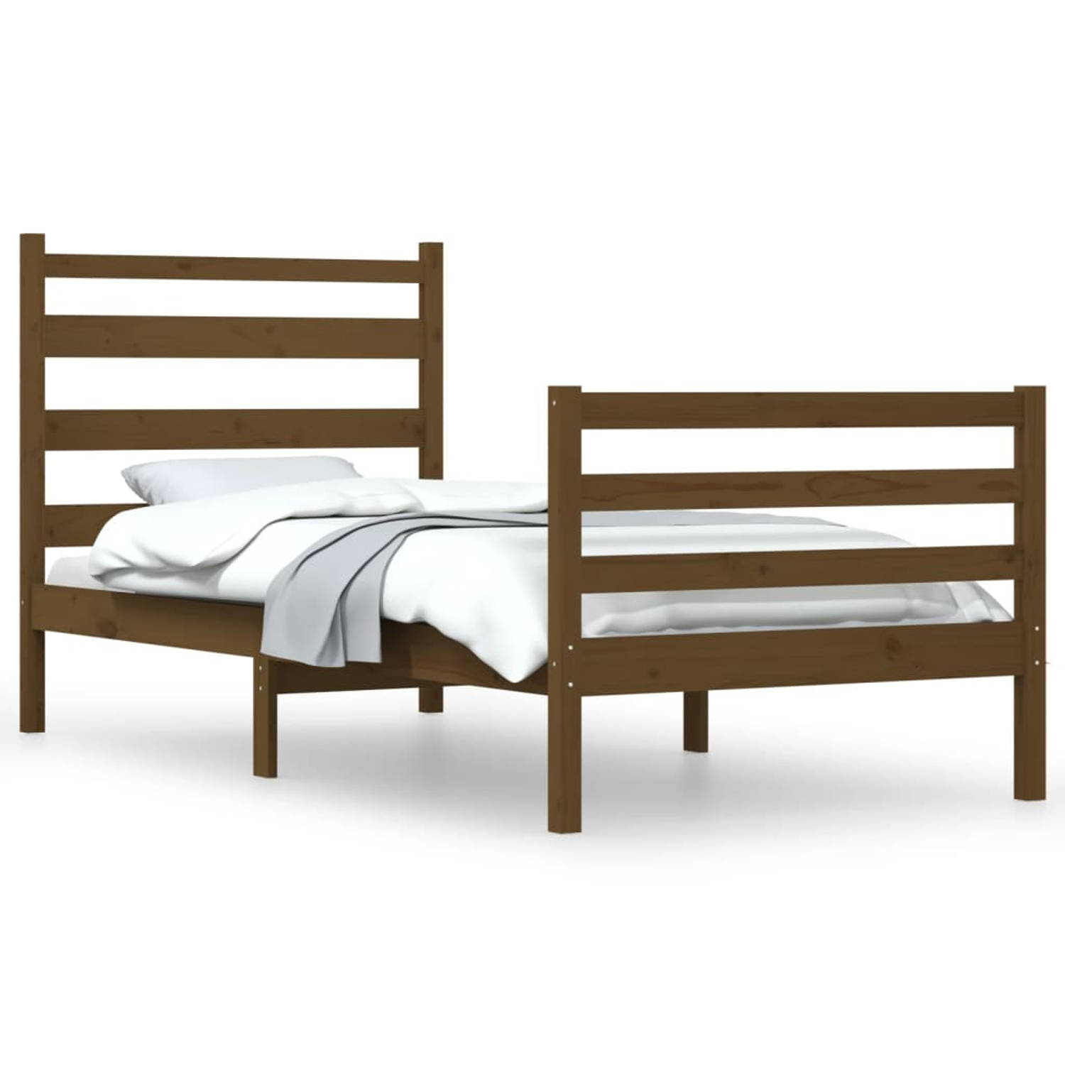 The Living Store Bedframe massief grenenhout honingbruin 90x200 cm - Bedframe - Bedframes - Eenpersoonsbed - Bed - Bedombouw - Enkel Bed - Frame - Bed Frame - Ledikant - Houten Bed