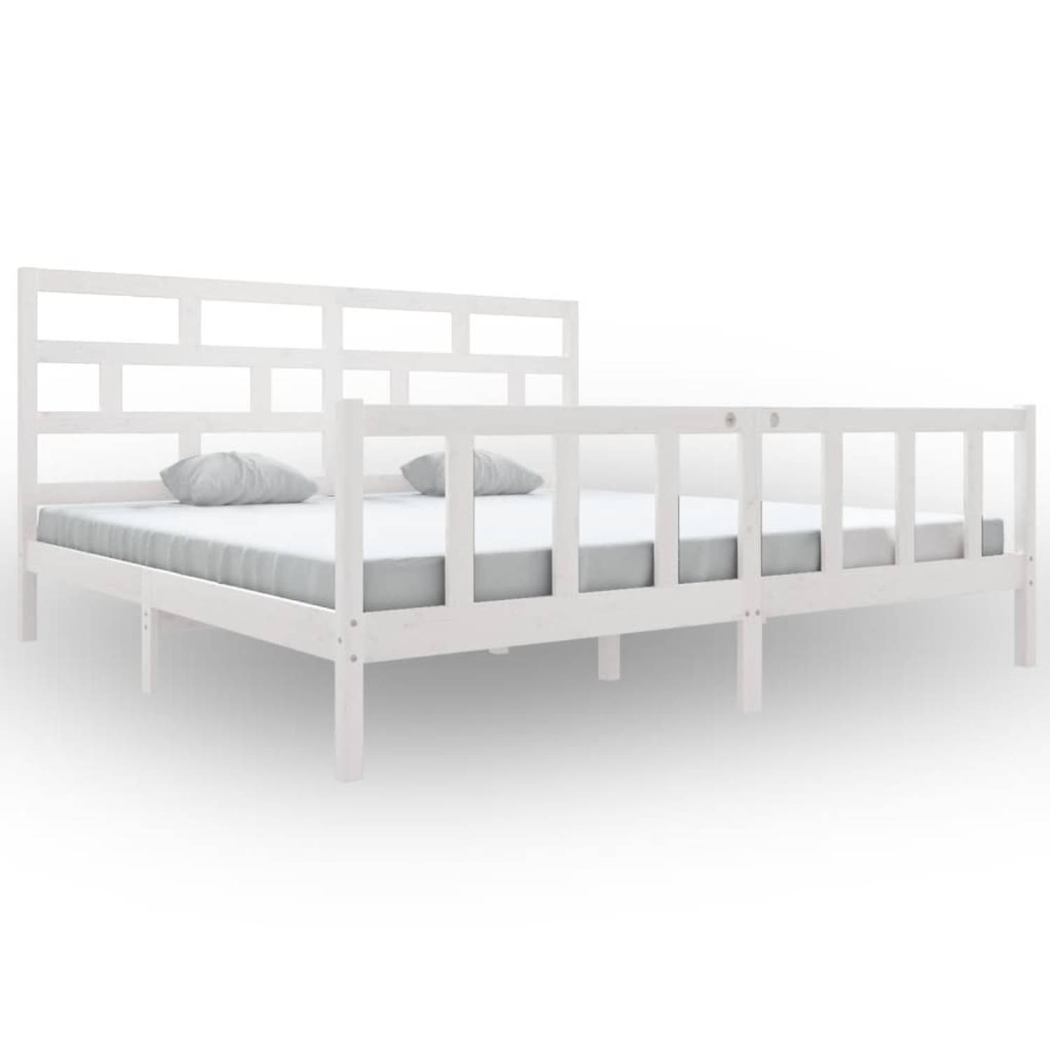 The Living Store Bedframe massief grenenhout wit 180x200 cm 6FT Super King - Bedframe - Bedframes - Bed - Bedbodem - Ledikant - Bed Frame - Massief Houten Bedframe - Slaapmeubel -