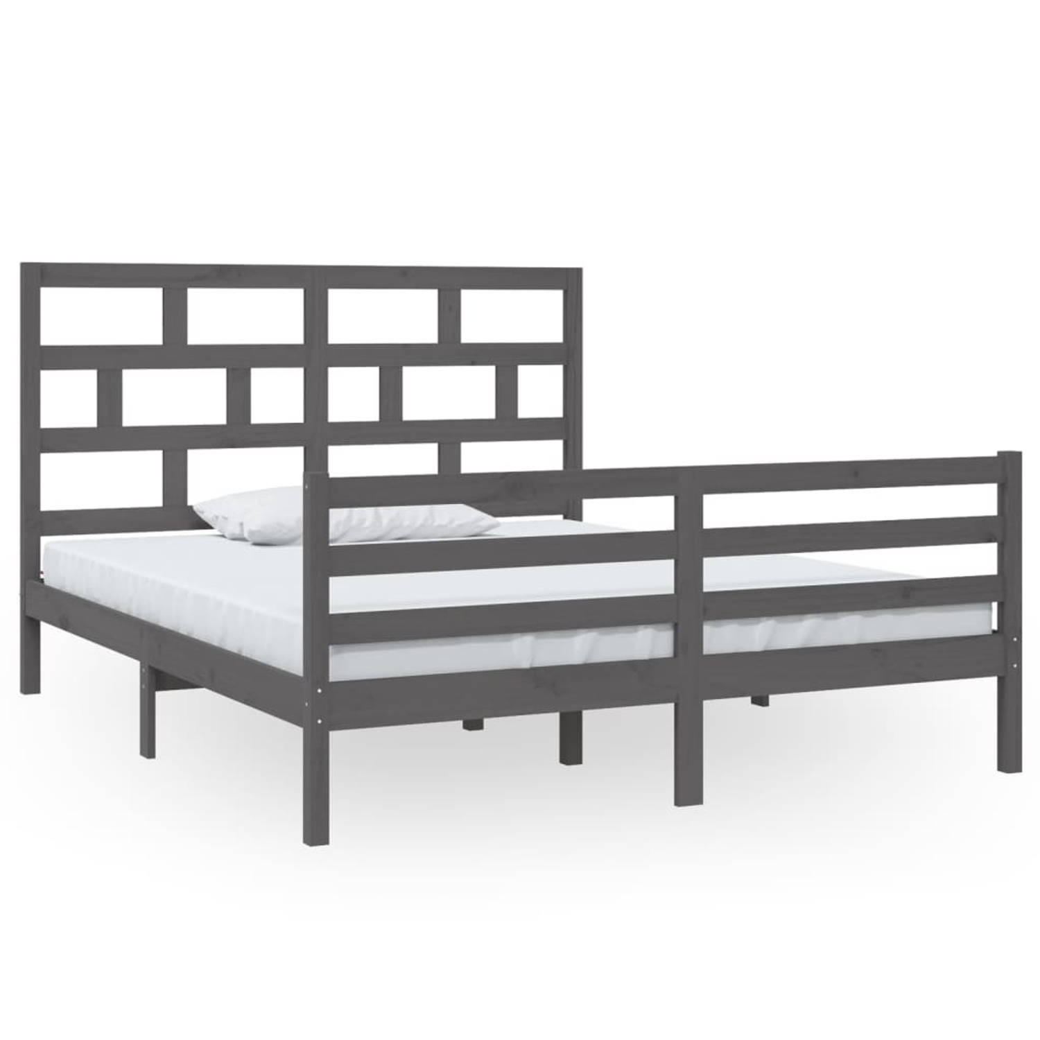 The Living Store Bedframe massief grenenhout grijs 160x200 cm - Bedframe - Bedframes - Bed - Bedbodem - Ledikant - Bed Frame - Massief Houten Bedframe - Slaapmeubel - Tweepersoonsb