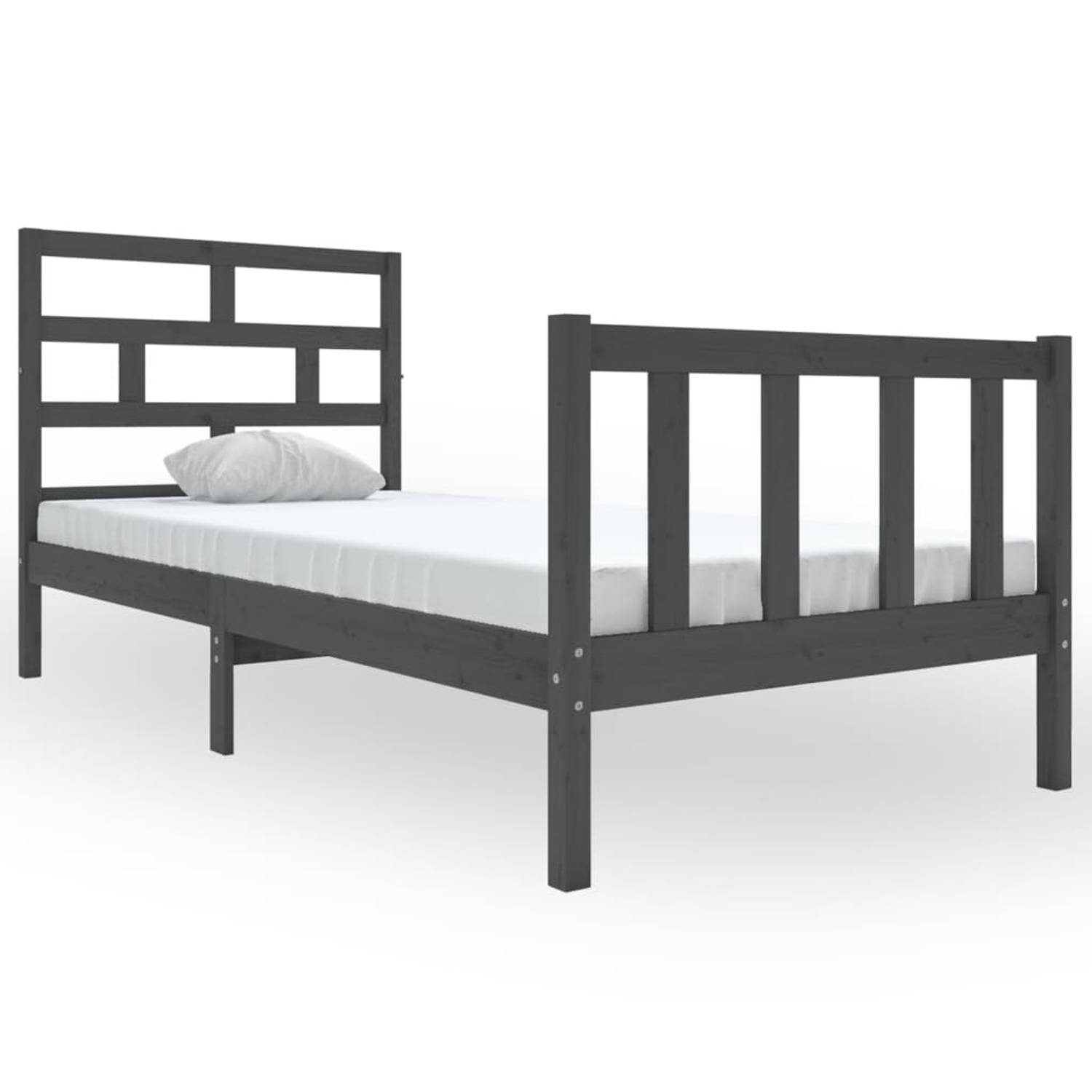 The Living Store Bedframe massief grenenhout grijs 90x200 cm - Bedframe - Bedframes - Bed - Bedbodem - Ledikant - Bed Frame - Massief Houten Bedframe - Slaapmeubel - Eenpersoonsbed