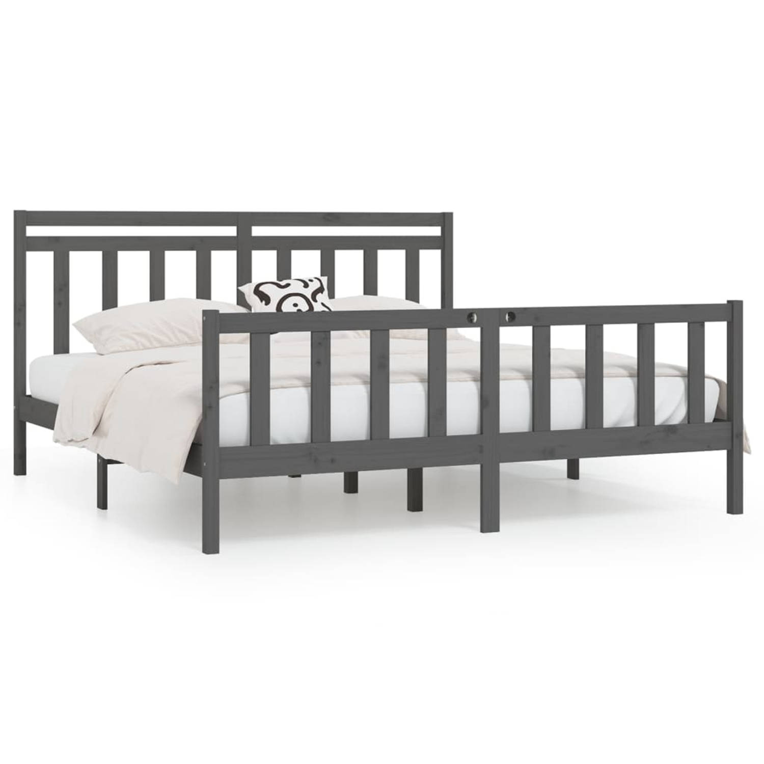 The Living Store Bedframe massief grenenhout grijs 180x200 cm 6FT Super King - Bedframe - Bedframes - Massief Houten Bed - Tweepersoonsbed - Bed - Bedombouw - Dubbel Bed - Frame -