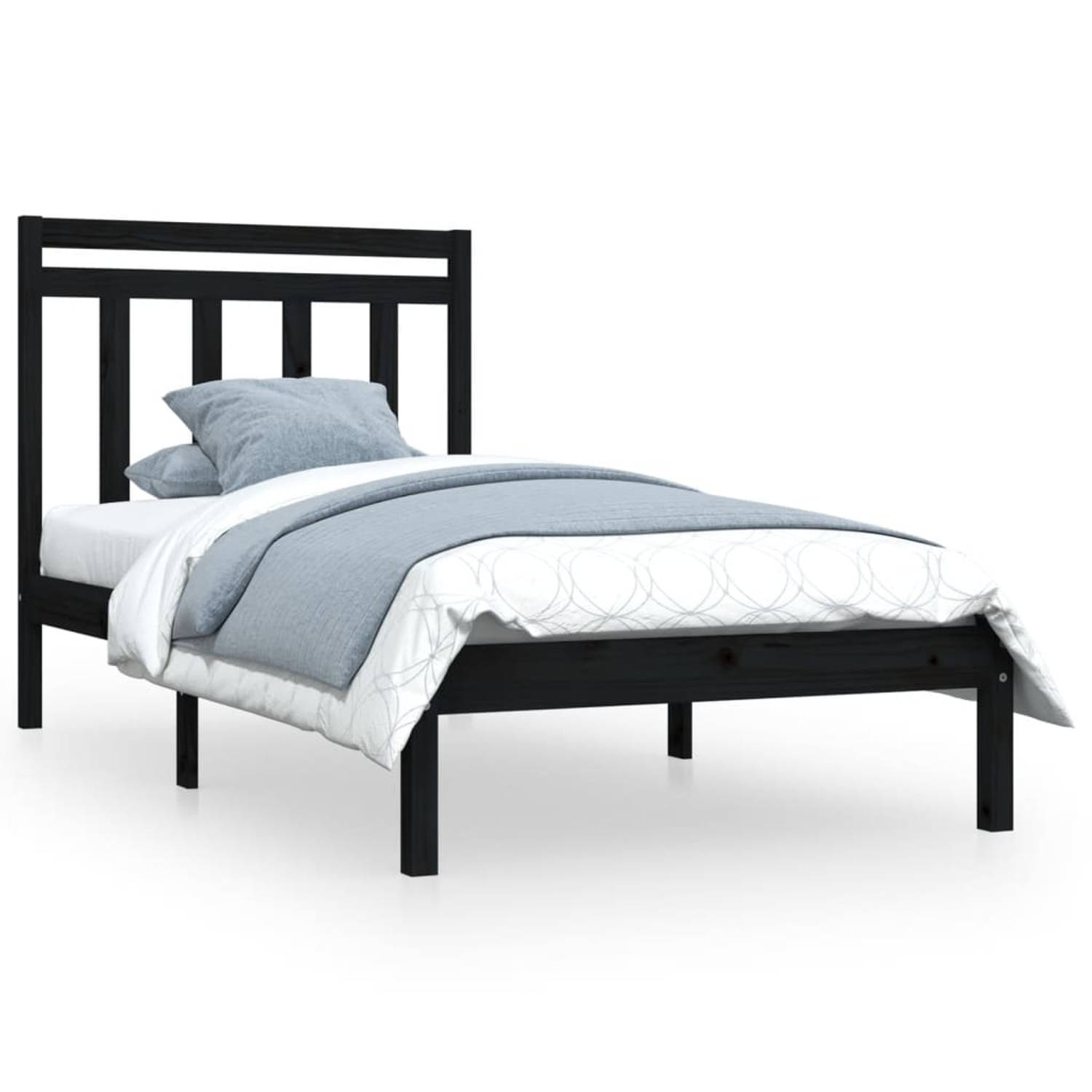 The Living Store Bedframe massief hout zwart 90x200 cm - Bedframe - Bedframes - Eenpersoonsbed - Bed - Bedombouw - Ledikant - Houten Bedframe - Eenpersoonsbedden - Bedden - Bedombo