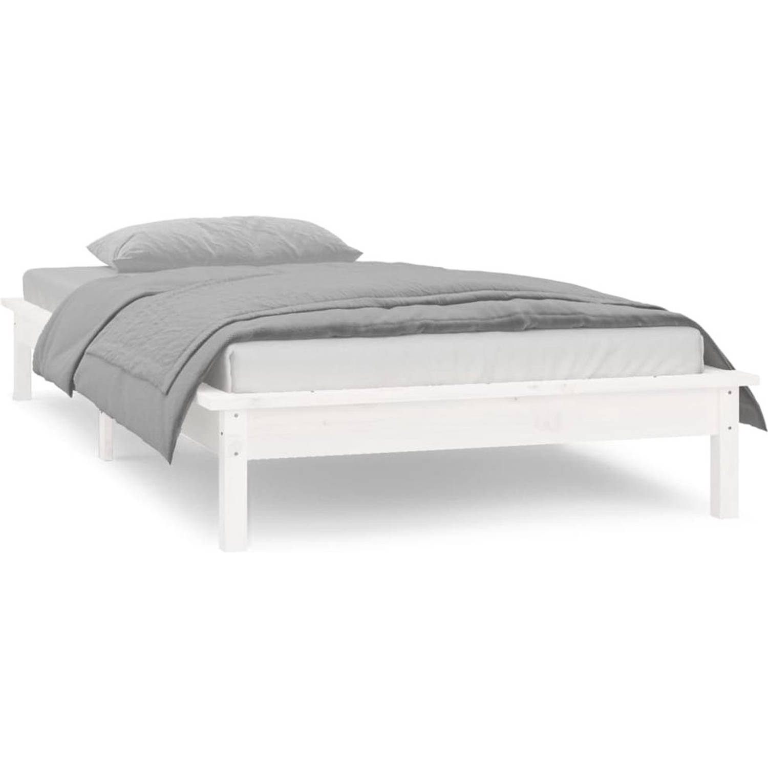 The Living Store Bedframe LED massief hout wit 90x190 cm 3FT Single - Bed