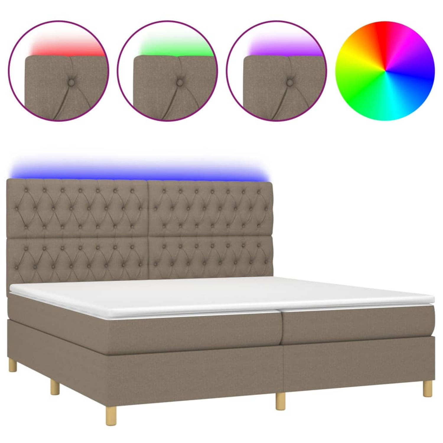 The Living Store Boxspring Met Matras en LED - Taupe - 203x200x118/128cm - Duurzaam materiaal