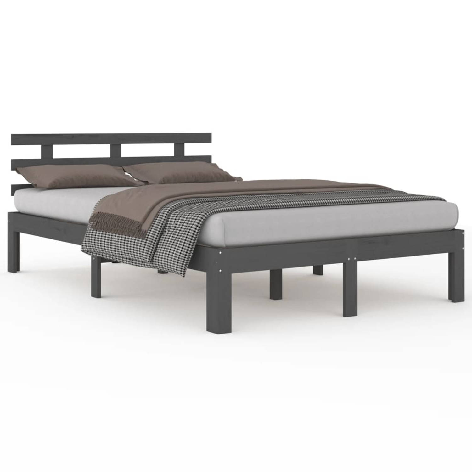 The Living Store Bedframe massief hout grijs 140x190 cm - Bedframe - Bedframes - Bed - Bedbodem - Ledikant - Bed Frame - Massief Houten Bedframe - Slaapmeubel - Tweepersoonsbed - B