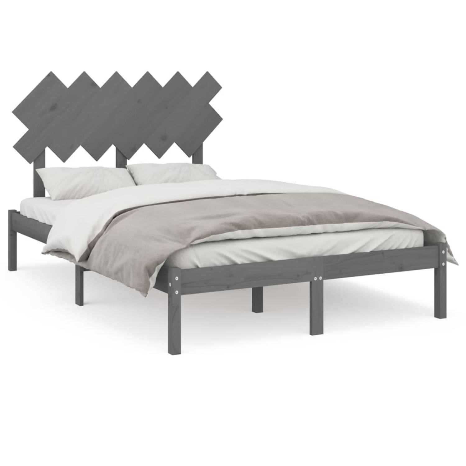 The Living Store Bedframe massief hout grijs 135x190 cm 4FT6 Double - Bedframe - Bedframes - Bed - Bedbodem - Ledikant - Bed Frame - Massief Houten Bedframe - Slaapmeubel - Tweeper
