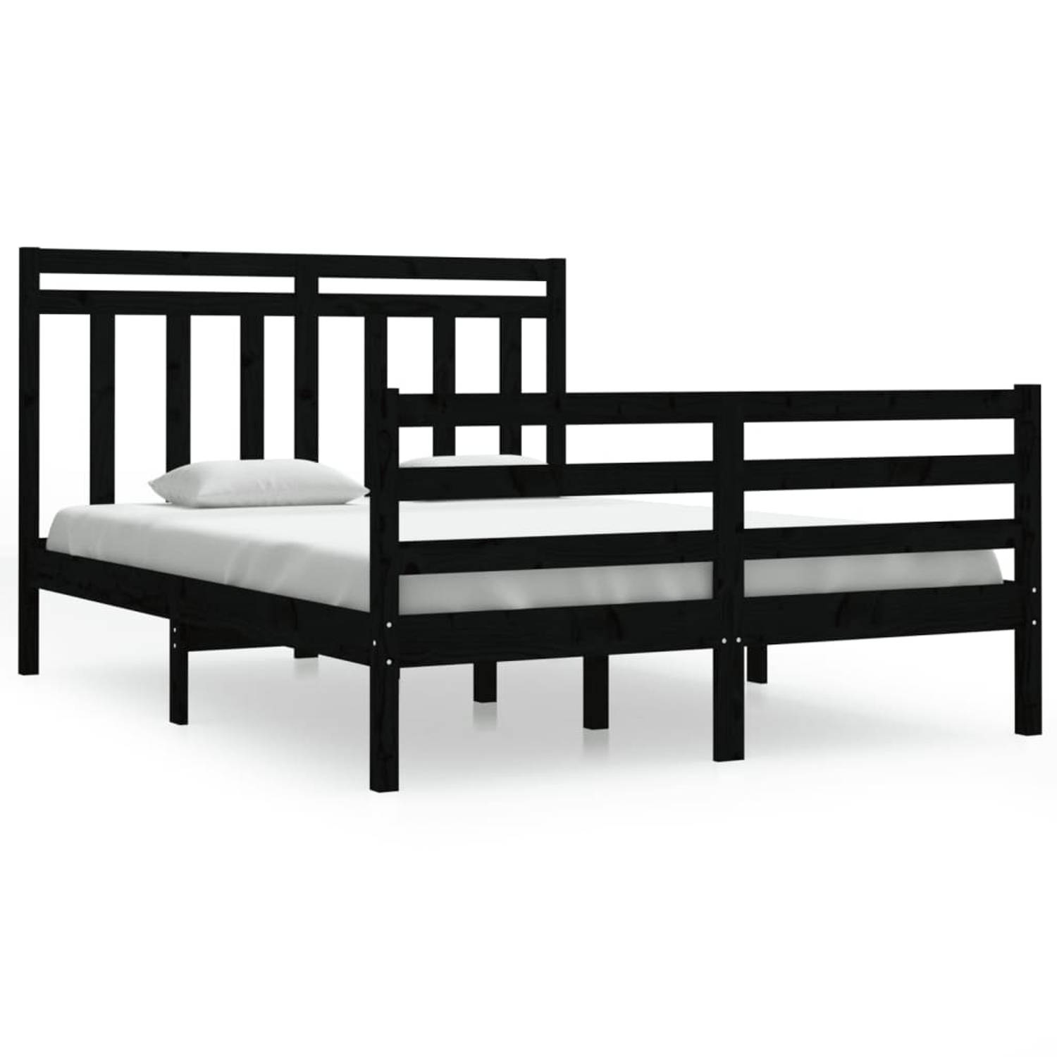 The Living Store Bedframe massief hout zwart 135x190 cm 4FT6 Double - Bedframe - Bedframes - Tweepersoonsbed - Bed - Bedombouw - Dubbel Bed - Frame - Bed Frame - Ledikant - Houten