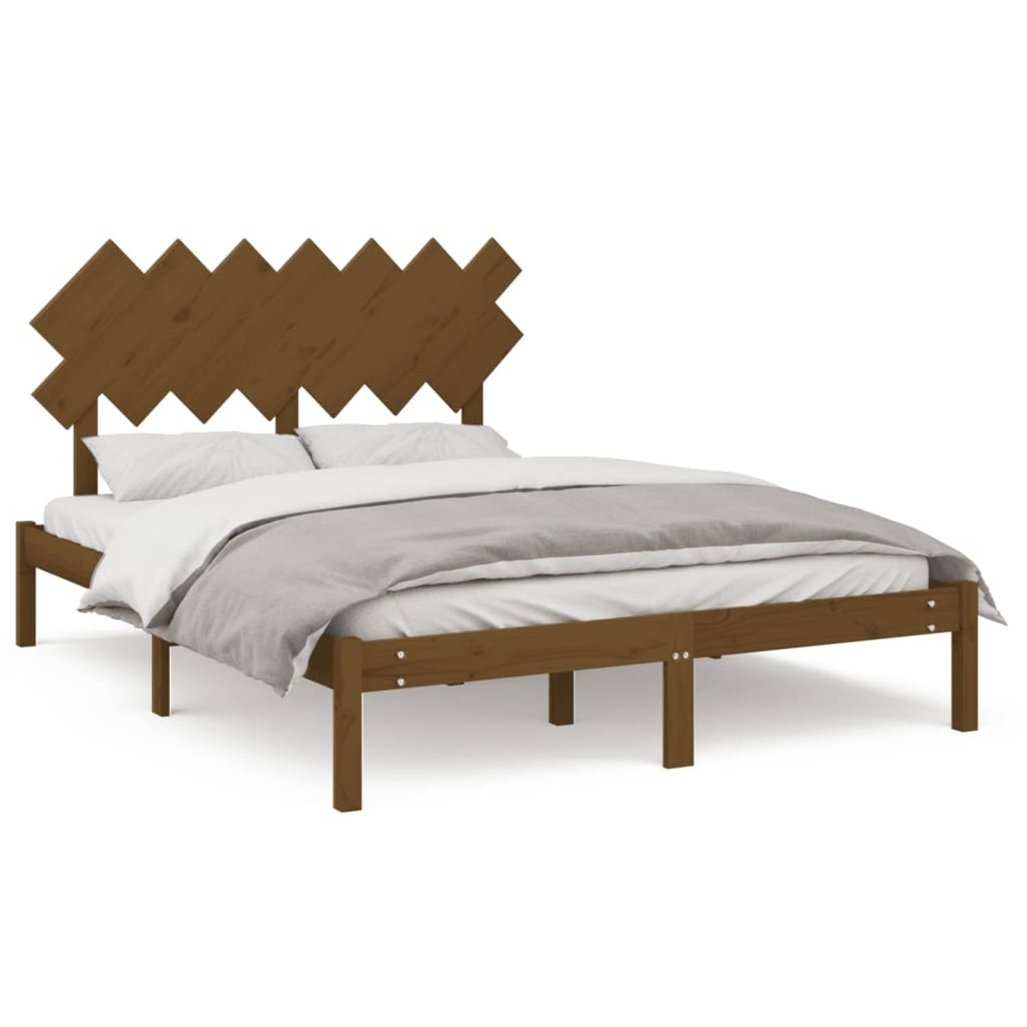 The Living Store Bedframe massief hout honingbruin 140x190 cm - Bedframe - Bedframes - Bed - Bedbodem - Ledikant - Bed Frame - Massief Houten Bedframe - Slaapmeubel - Tweepersoonsb