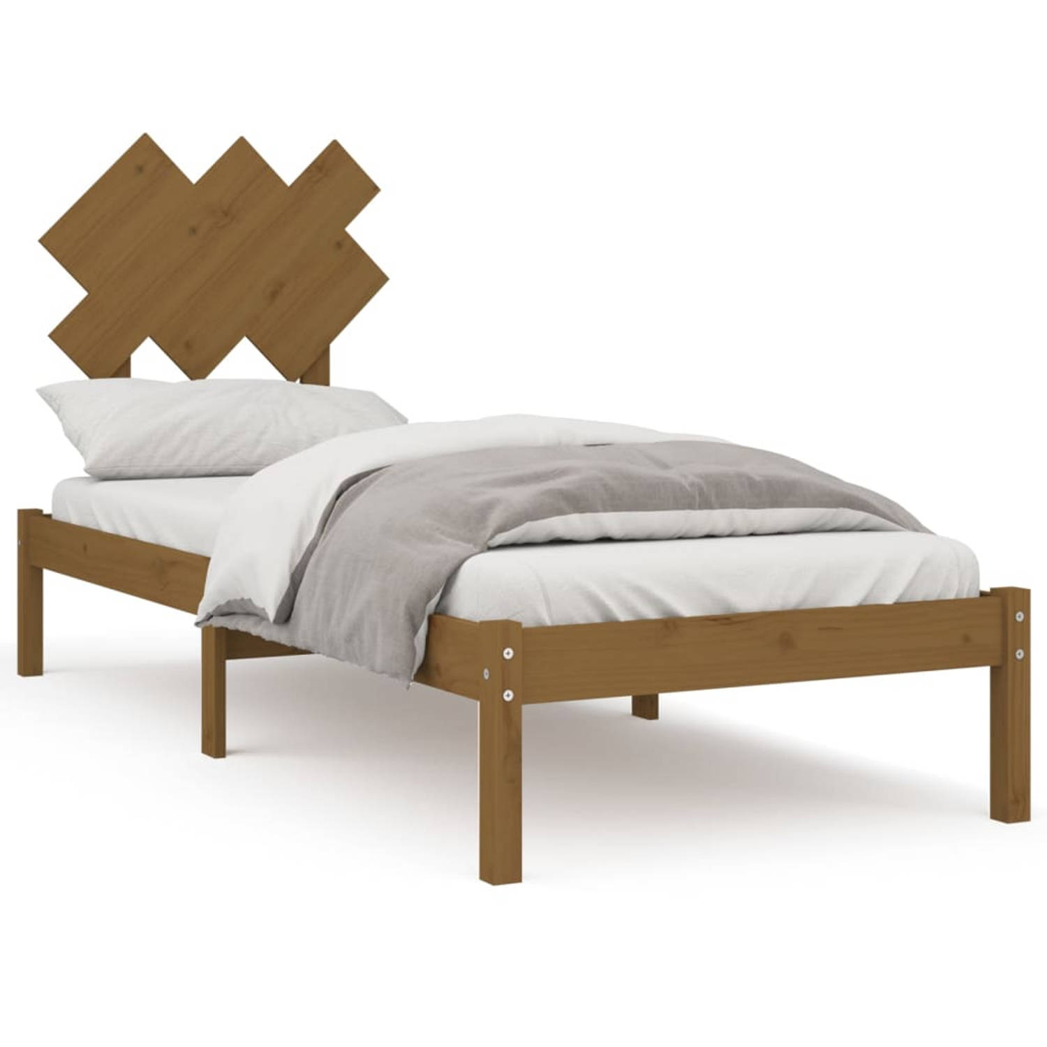 The Living Store Bedframe massief hout honingbruin 75x190 cm 2FT6 Small Single - Bedframe - Bedframes - Bed - Bedbodem - Ledikant - Bed Frame - Massief Houten Bedframe - Slaapmeube