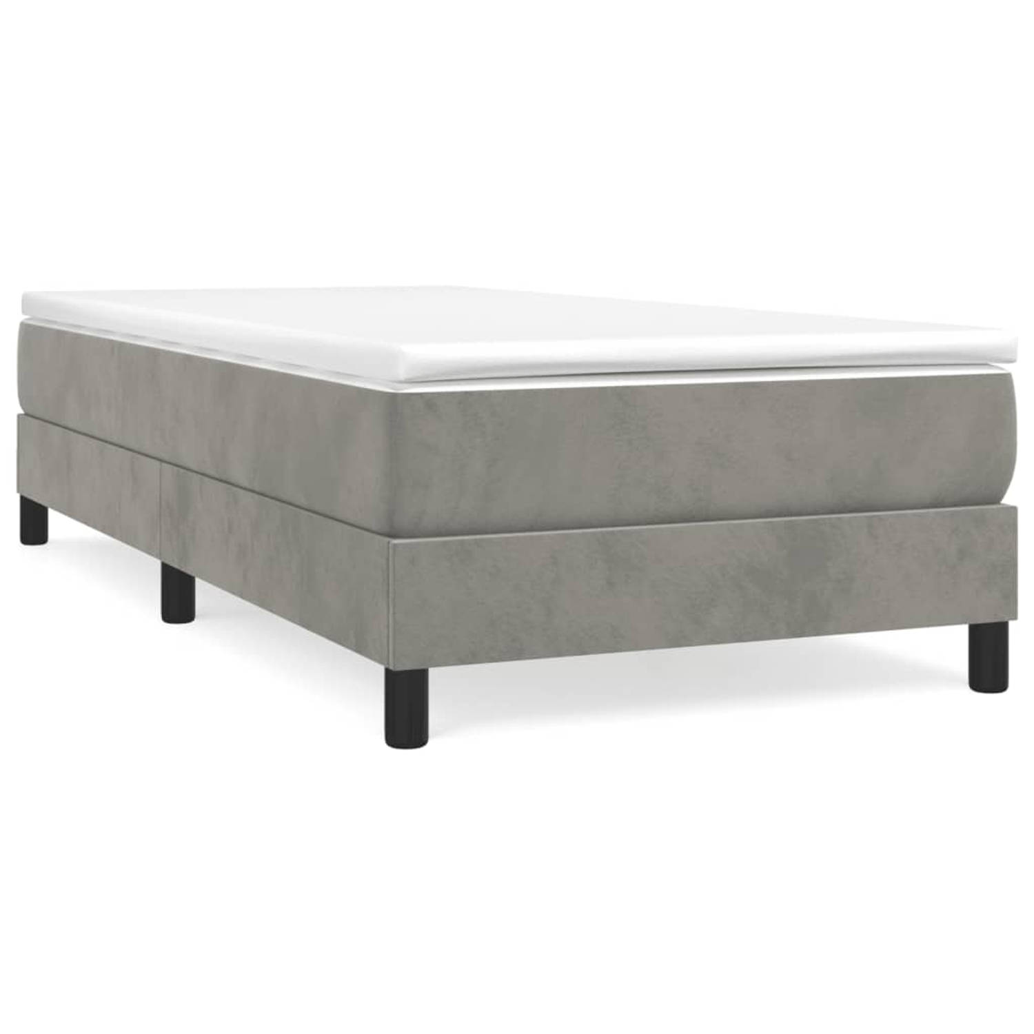 The Living Store Boxspringframe - fluweel - ondersteunende poten - multiplex lattenbodem - lichtgrijs - 193x90x25 cm