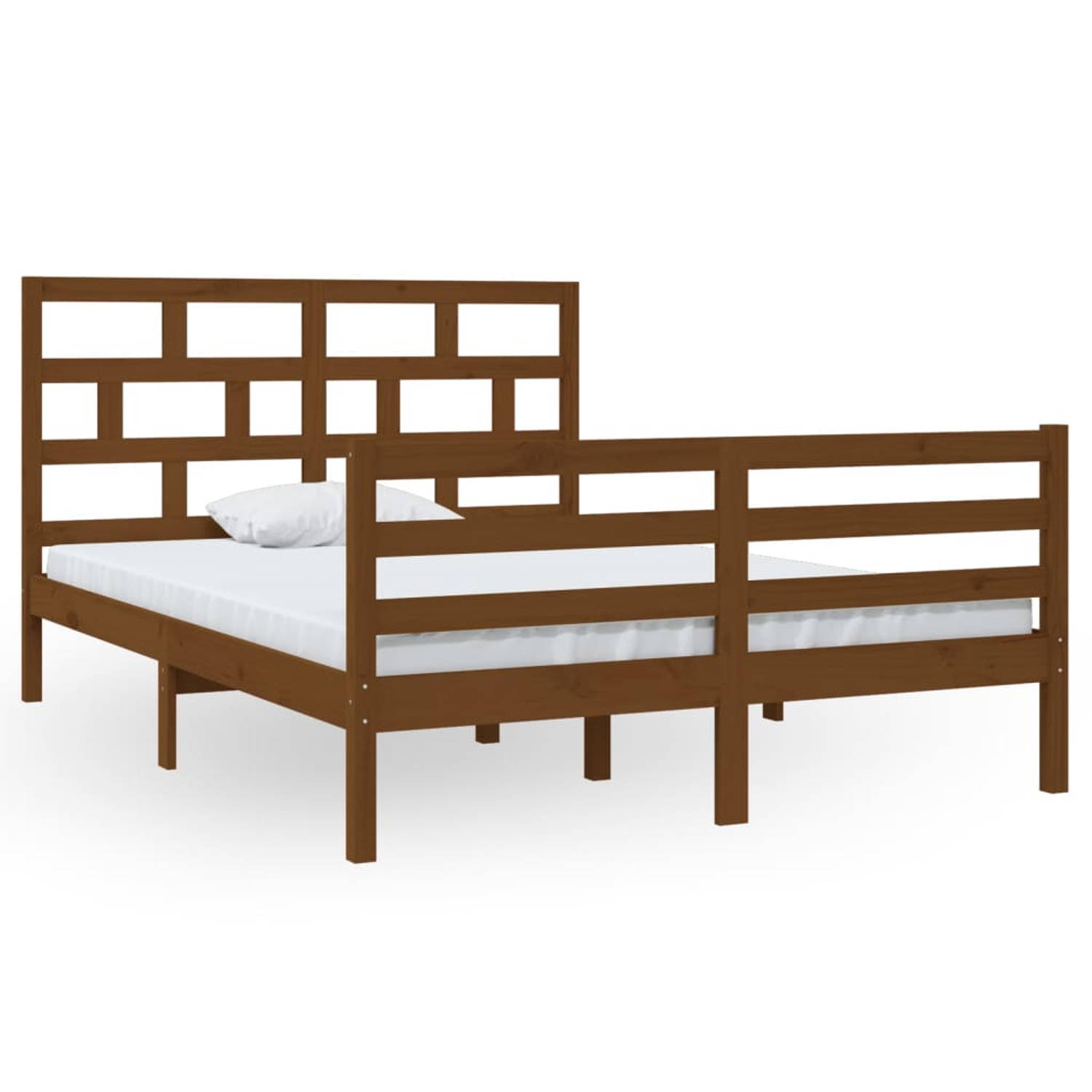 The Living Store Bedframe massief grenenhout honingbruin 140x200 cm - Bedframe - Bedframes - Bed - Bedbodem - Ledikant - Bed Frame - Massief Houten Bedframe - Slaapmeubel - Tweeper