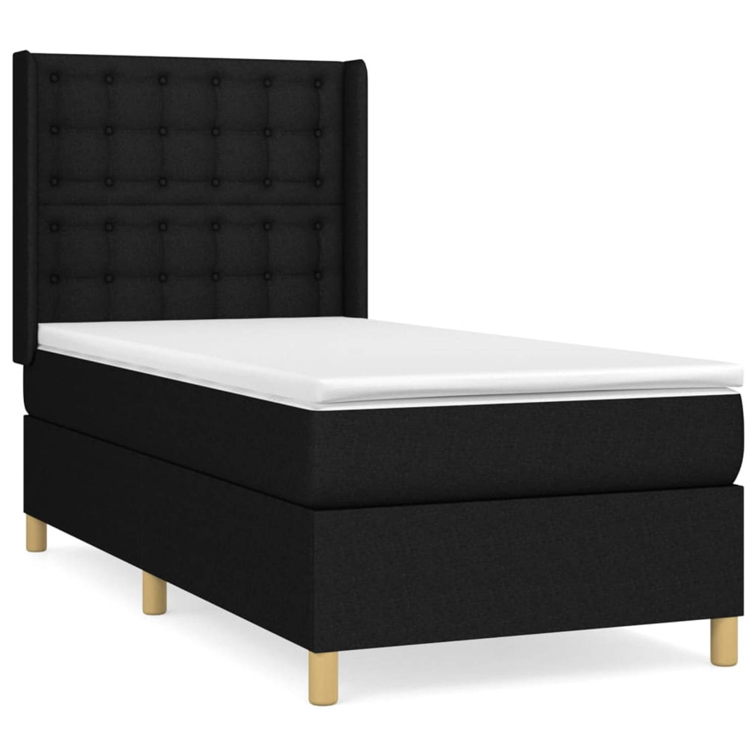 The Living Store Boxspringbed - Comfort - Bed - Afmeting- 203 x 93 x 118/128 cm - Ken- Duurzaam materiaal - Kleur- zwart