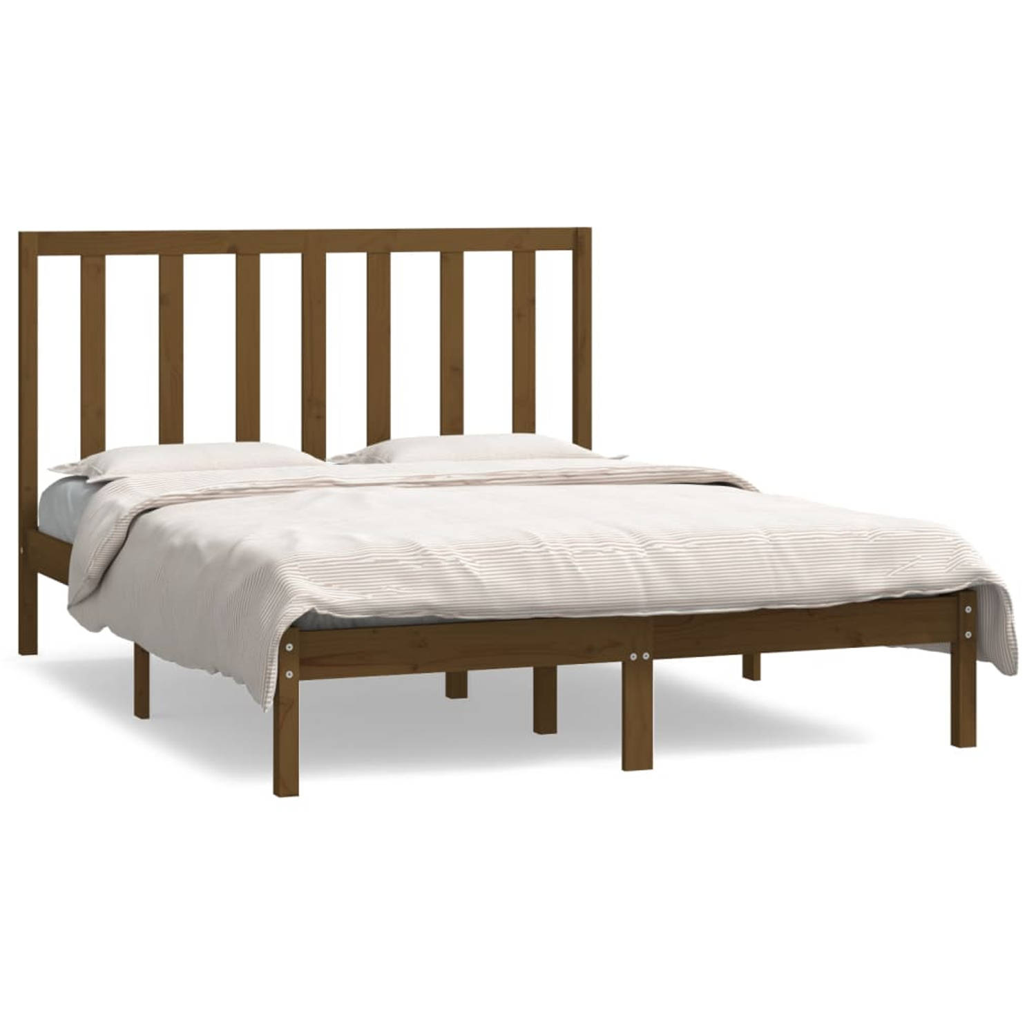 The Living Store Bedframe massief grenenhout honingbruin 140x190 cm - Bedframe - Bedframes - Bed - Bedbodem - Ledikant - Bed Frame - Massief Houten Bedframe - Slaapmeubel - Tweeper