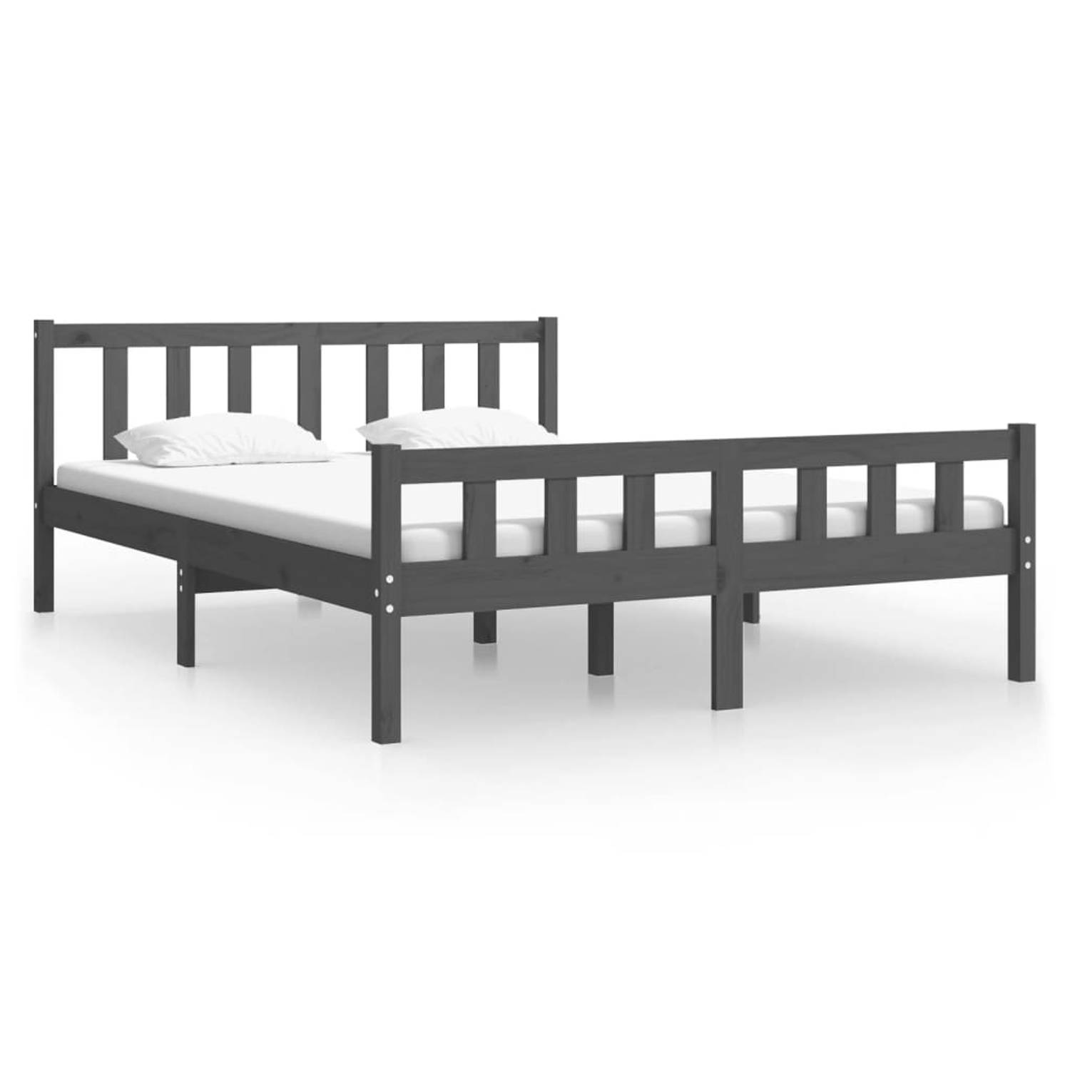 The Living Store Bedframe massief hout grijs 135x190 cm 4FT6 Double - Bedframe - Bedframes - Tweepersoonsbed - Bed - Bedombouw - Dubbel Bed - Frame - Bed Frame - Ledikant - Houten