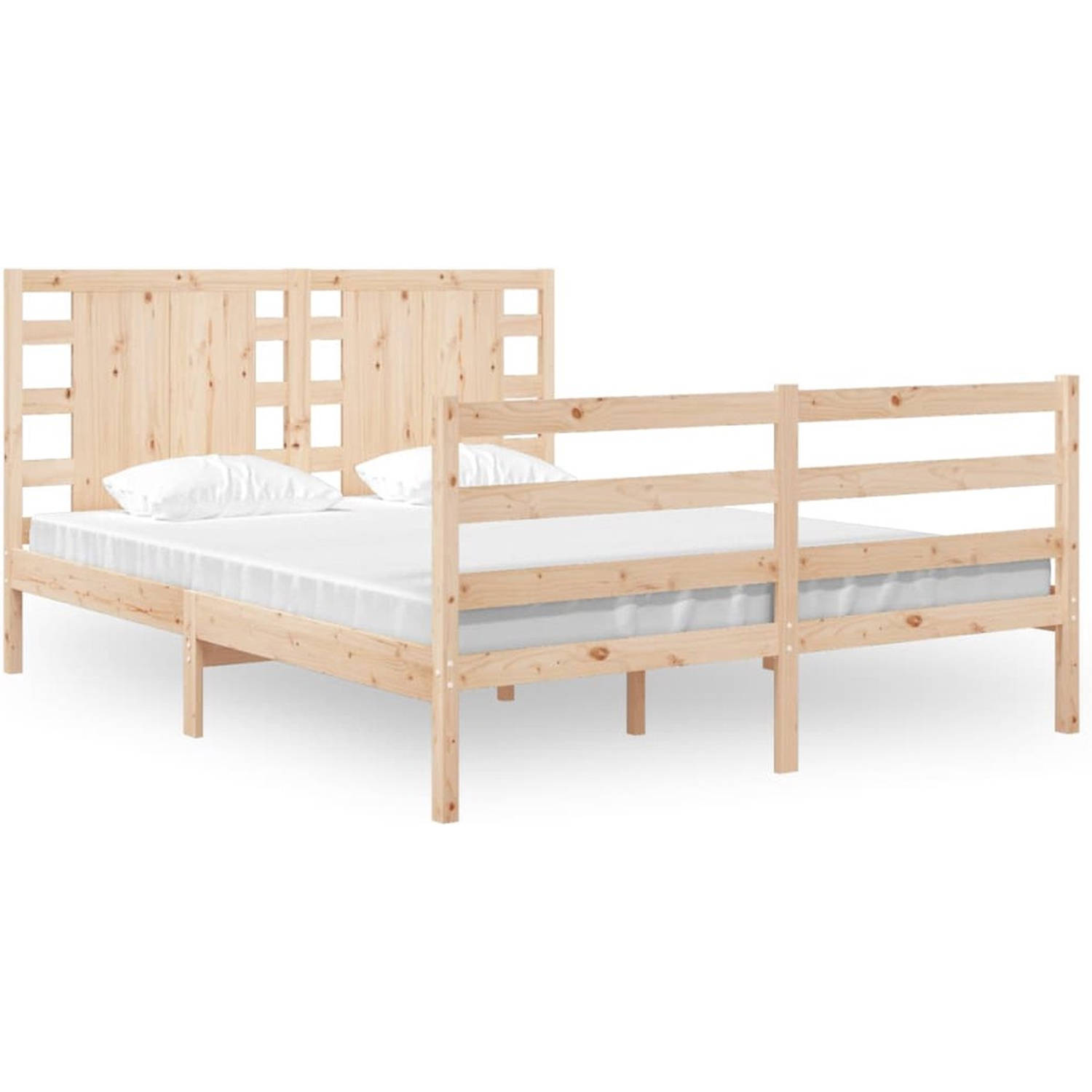 The Living Store Houten Bedframe - Massief Grenenhout - 195.5 x 140.5 x 69.5 cm - Comfortabel hoofdeinde