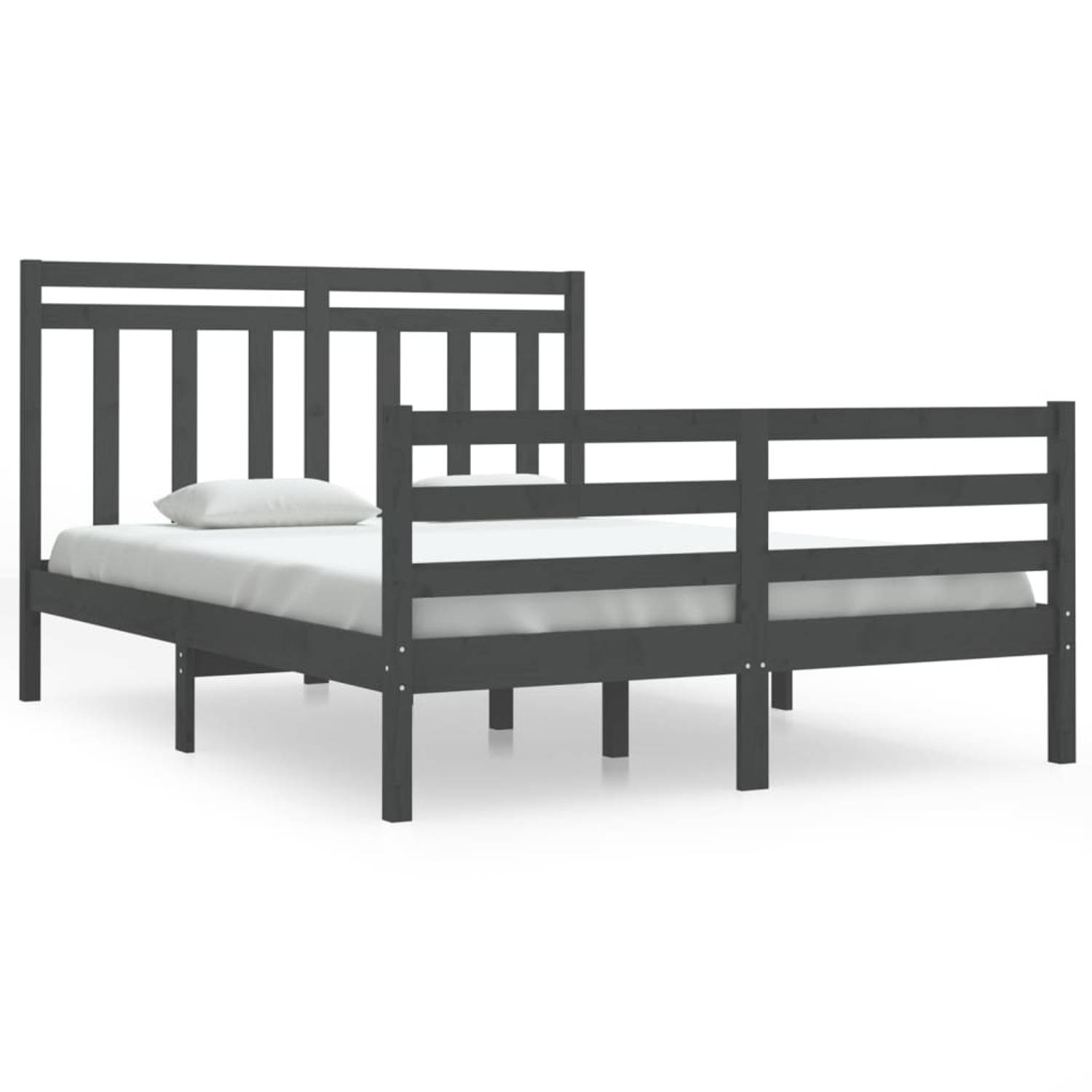 The Living Store Bedframe massief hout grijs 140x190 cm - Bedframe - Bedframes - Tweepersoonsbed - Bed - Bedombouw - Dubbel Bed - Frame - Bed Frame - Ledikant - Houten Bedframe - T