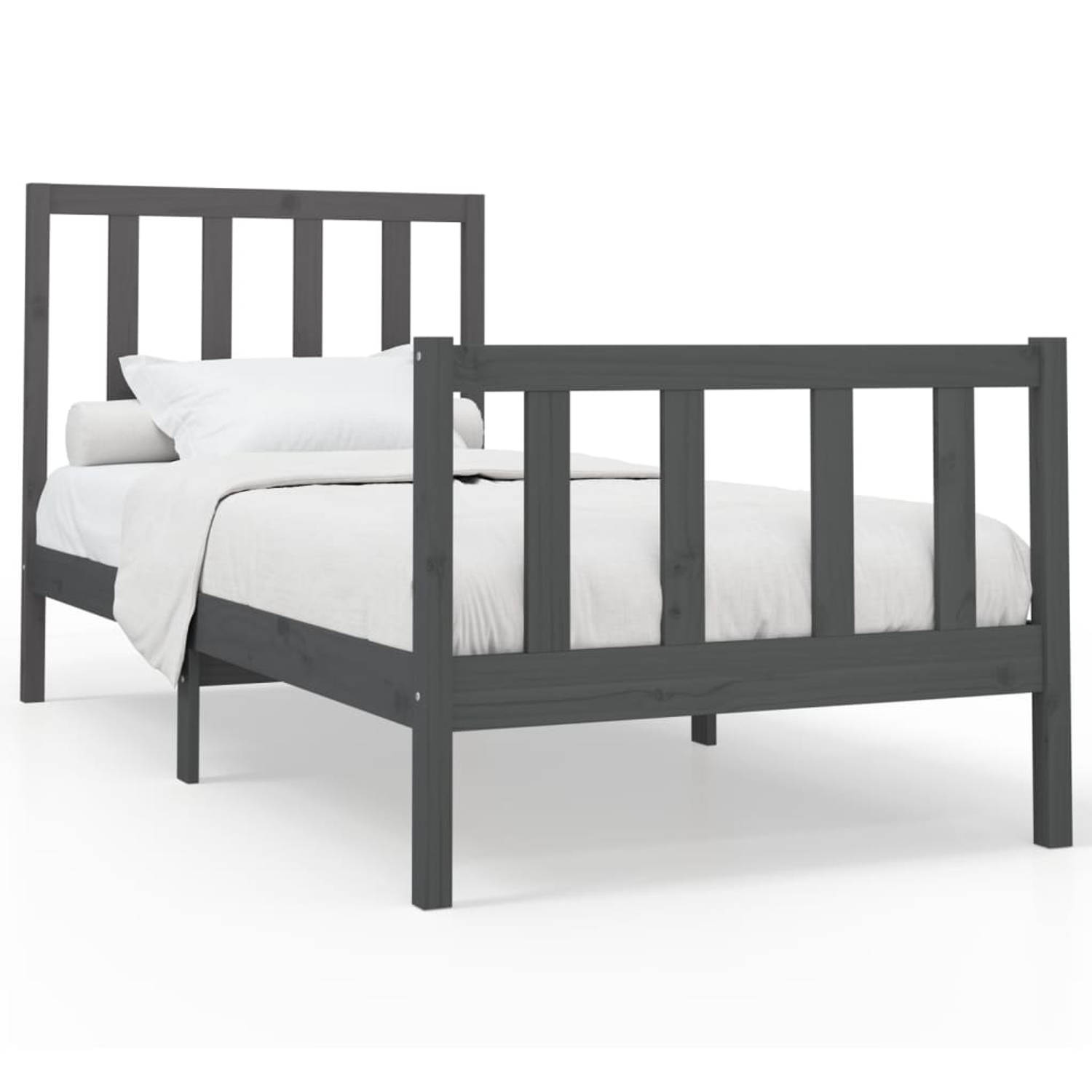 The Living Store Bedframe massief grenenhout grijs 90x200 cm - Bedframe - Bedframes - Bed - Bedbodem - Ledikant - Bed Frame - Massief Houten Bedframe - Slaapmeubel - Eenpersoonsbed