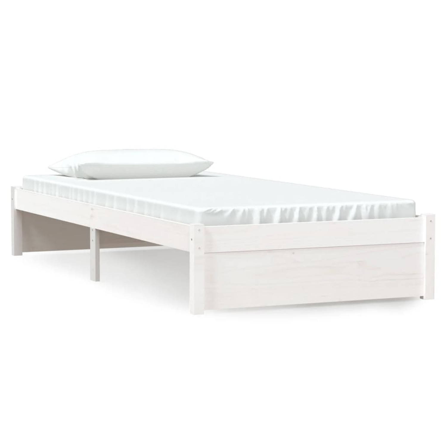 The Living Store Bedframe massief hout wit 90x190 cm 3FT Single - Bedframe - Bedframes - Bed - Bedbodem - Ledikant - Bed Frame - Massief Houten Bedframe - Slaapmeubel - Eenpersoons