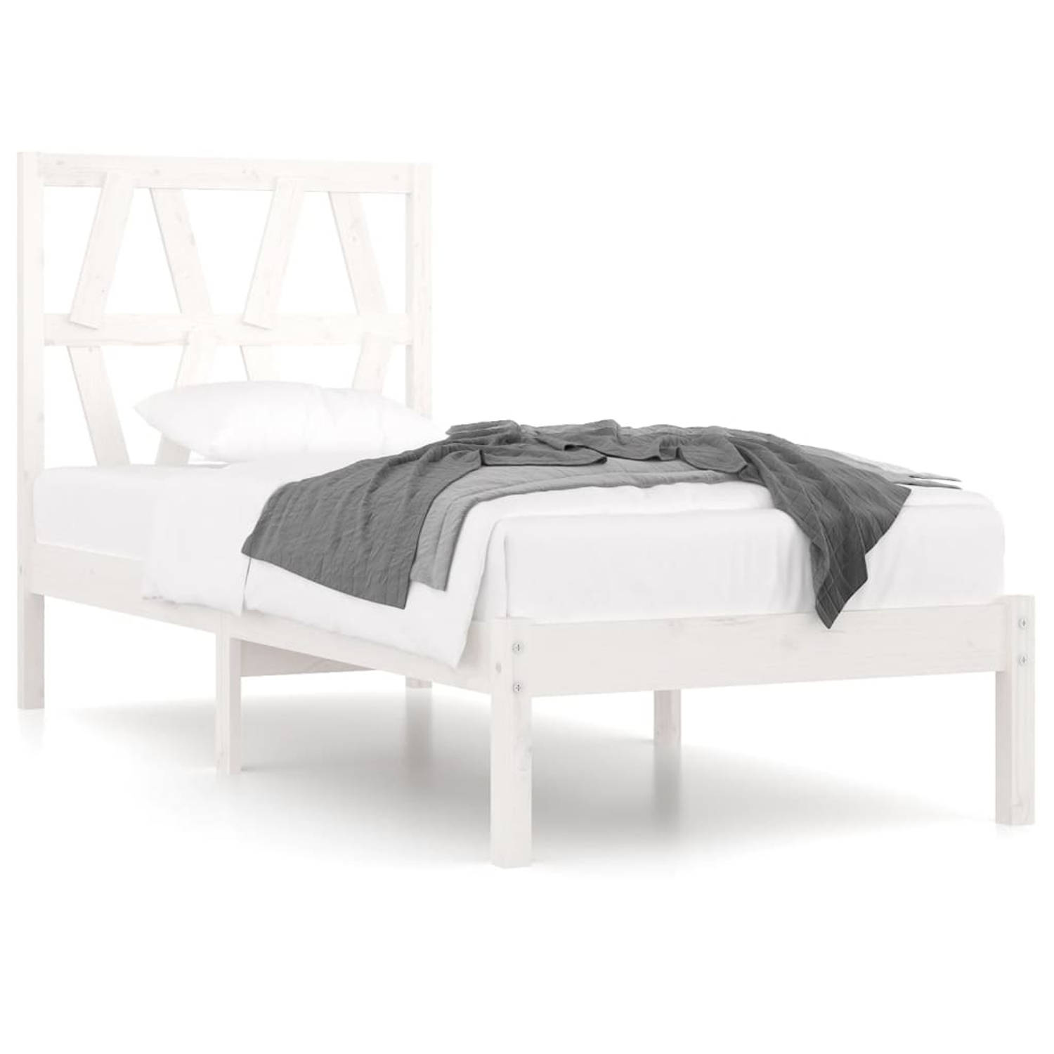 The Living Store Bedframe massief grenenhout wit 100x200 cm - Bedframe - Bedframes - Eenpersoonsbed - Bed - Bedombouw - Enkel Bed - Frame - Bed Frame - Ledikant - Houten Bedframe -