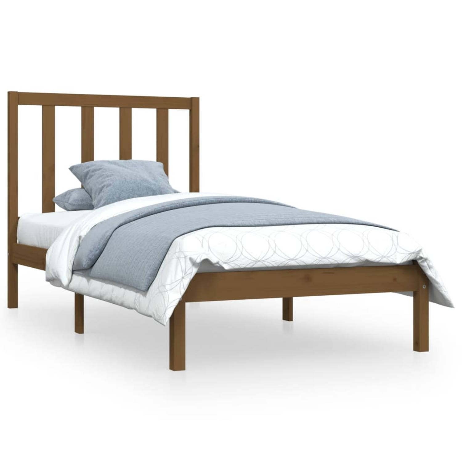 The Living Store Bedframe massief grenenhout honingbruin 100x200 cm - Bedframe - Bedframes - Bed - Bedbodem - Ledikant - Bed Frame - Massief Houten Bedframe - Slaapmeubel - Bedden