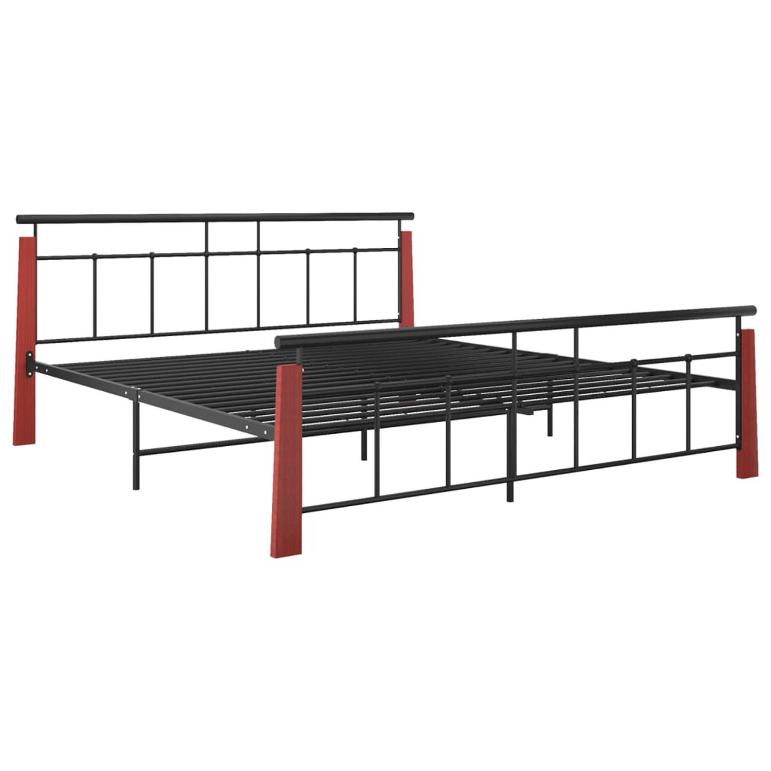 The Living Store Bedframe metaal en massief eikenhout 180x200 cm - Bedframe - Bedframe - Bed Frame - Bed Frames - Bed - Bedden - Metalen Bedframe - Metalen Bedframes - 2-persoonsbe