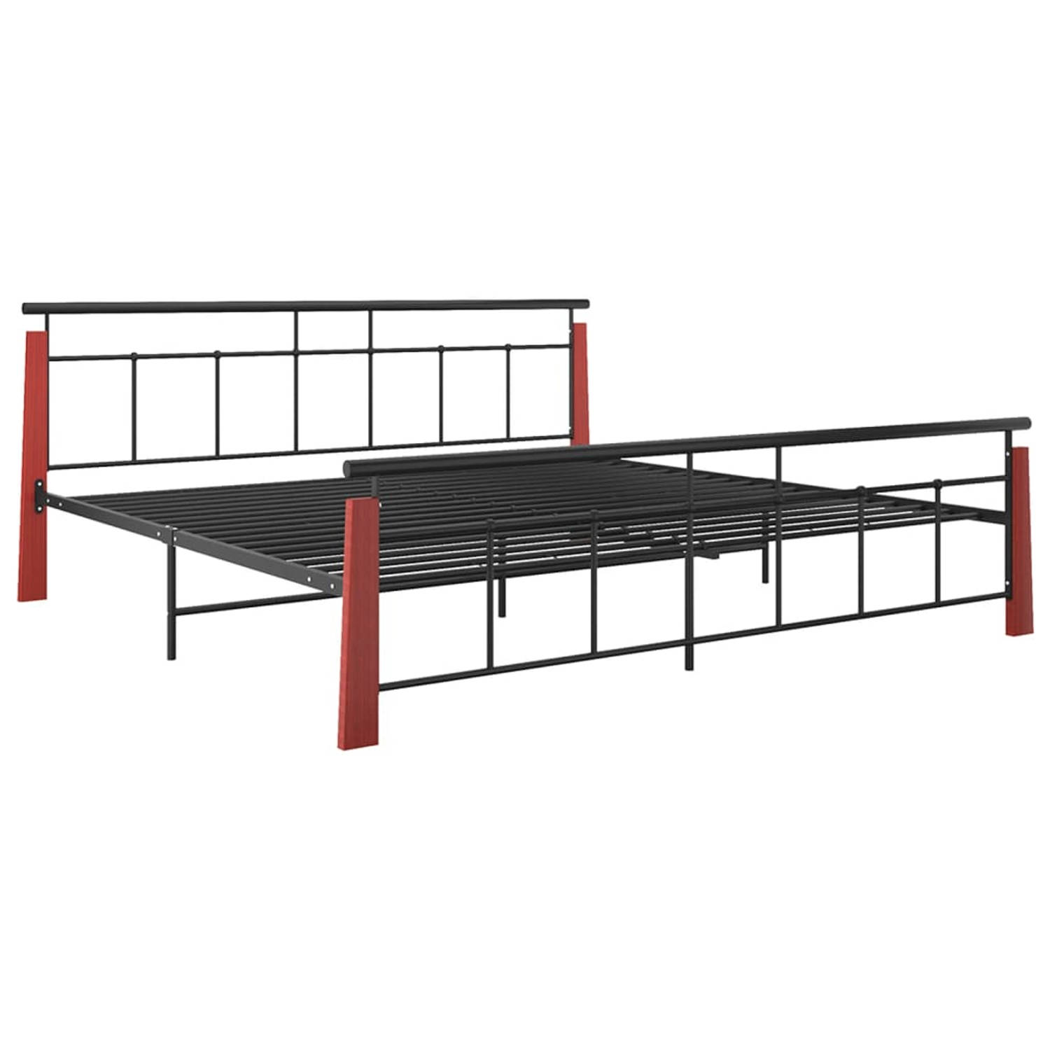 The Living Store Bedframe metaal en massief eikenhout 200x200 cm - Bedframe - Bedframe - Bed Frame - Bed Frames - Bed - Bedden - Metalen Bedframe - Metalen Bedframes - 2-persoonsbe