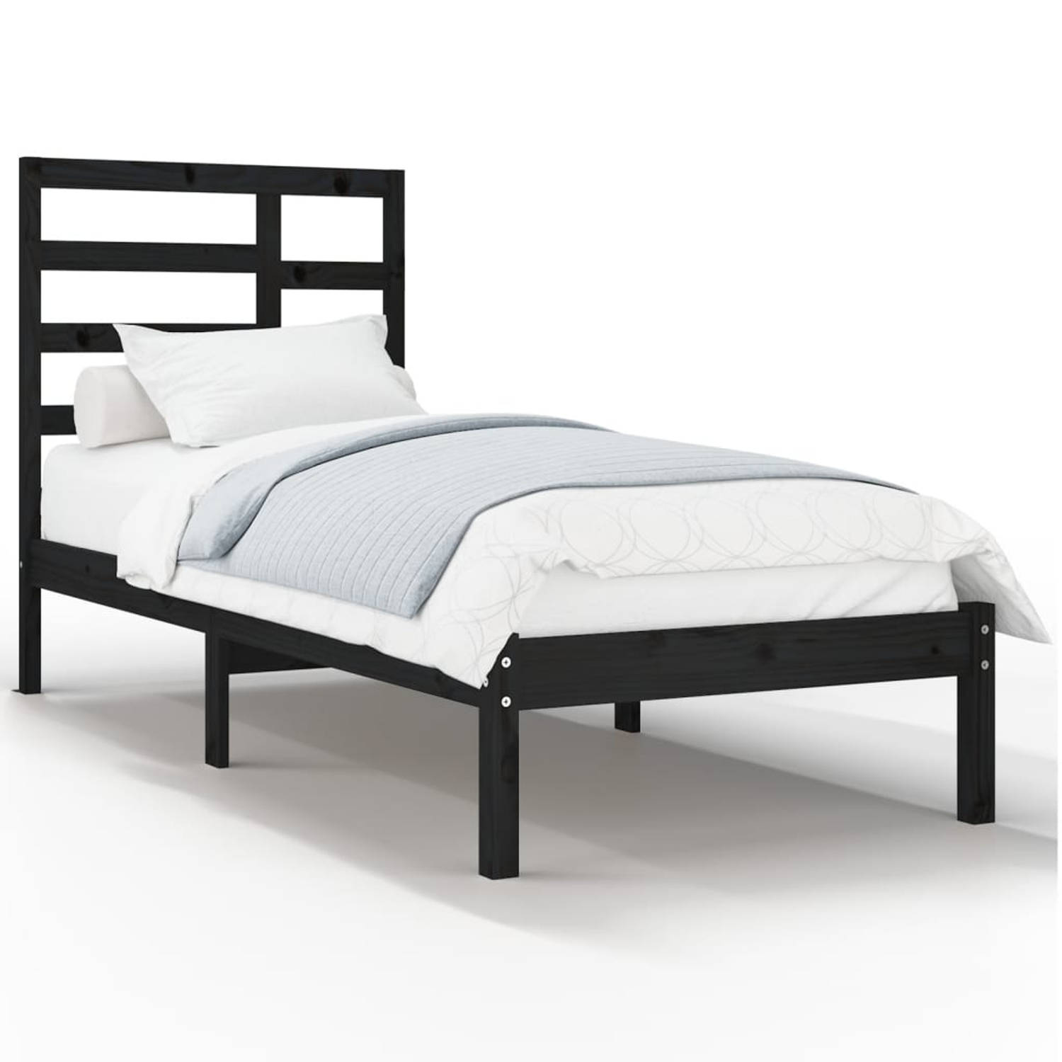 The Living Store Bedframe massief hout zwart 90x190 cm 3FT Single - Bedframe - Bedframes - Bed - Bedbodem - Ledikant - Bed Frame - Massief Houten Bedframe - Slaapmeubel - Eenpersoo