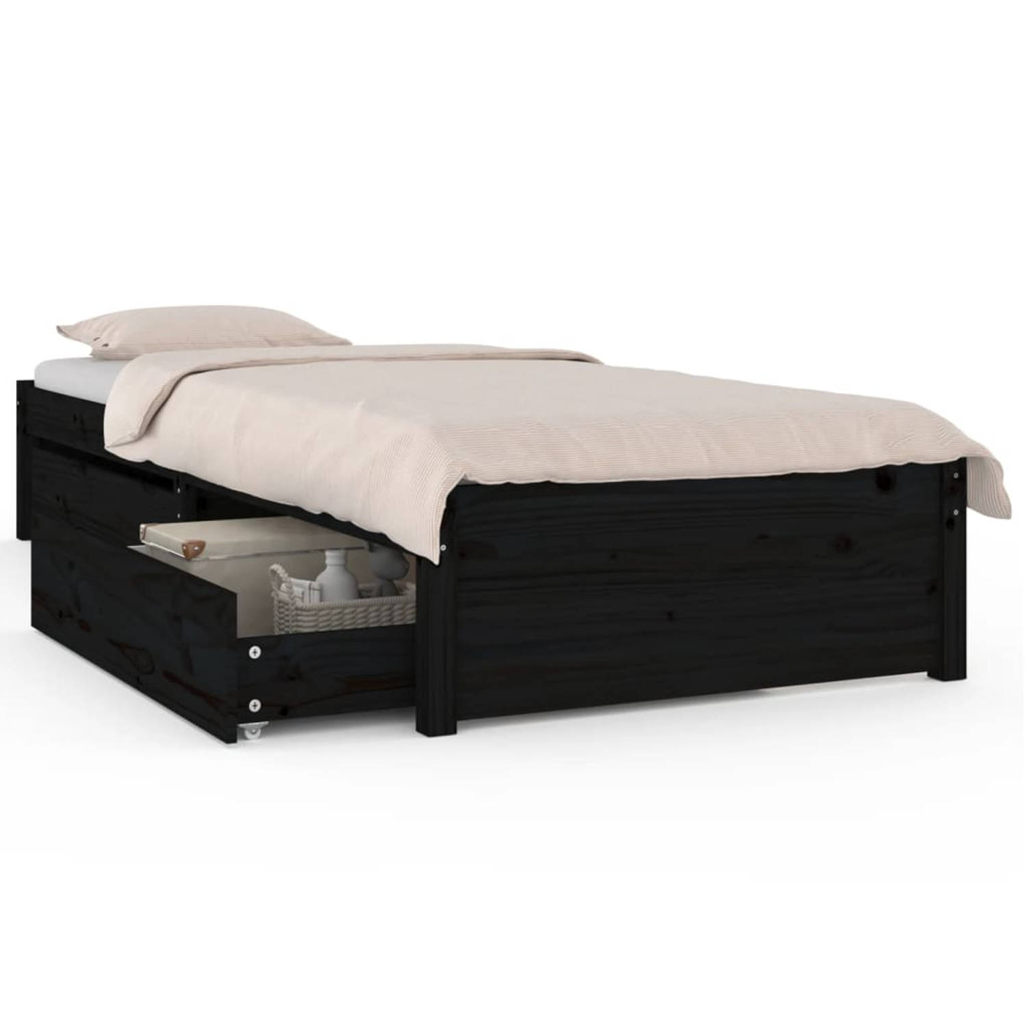 The Living Store Bedframe met lades zwart 90x190 cm 3FT Single - Bedframe - Bedframes - Eenpersoonsbed - Bed - Bedombouw - Ledikant - Pallet Bedframe - Ledikant - Eenpersoonsbedden