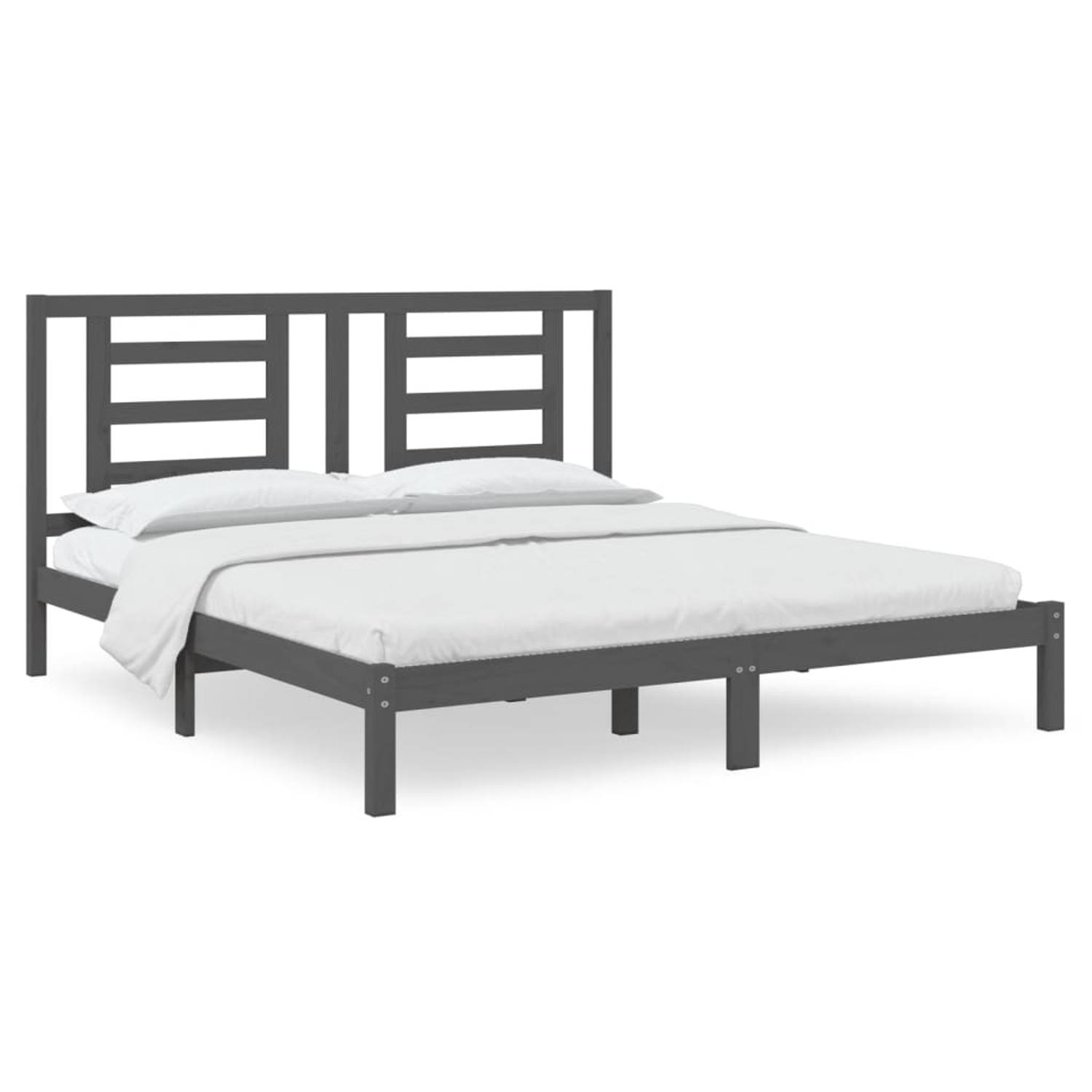 The Living Store Bedframe massief hout grijs 180x200 cm 6FT Super King - Bedframe - Bedframes - Bed - Bedbodem - Ledikant - Bed Frame - Massief Houten Bedframe - Slaapmeubel - Twee