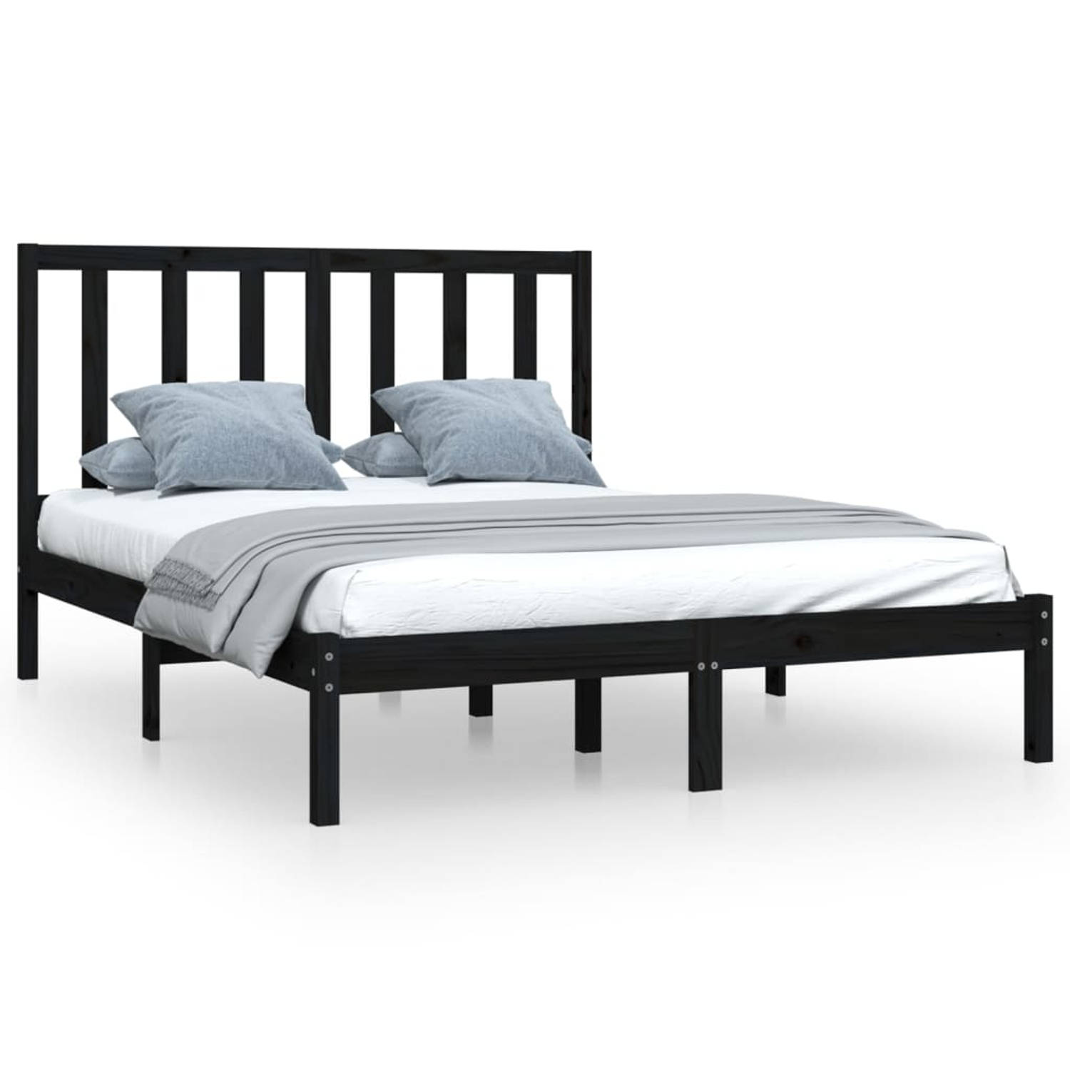 The Living Store Bedframe Zwart - Massief grenenhout - 150x200 cm - Rustieke uitstraling