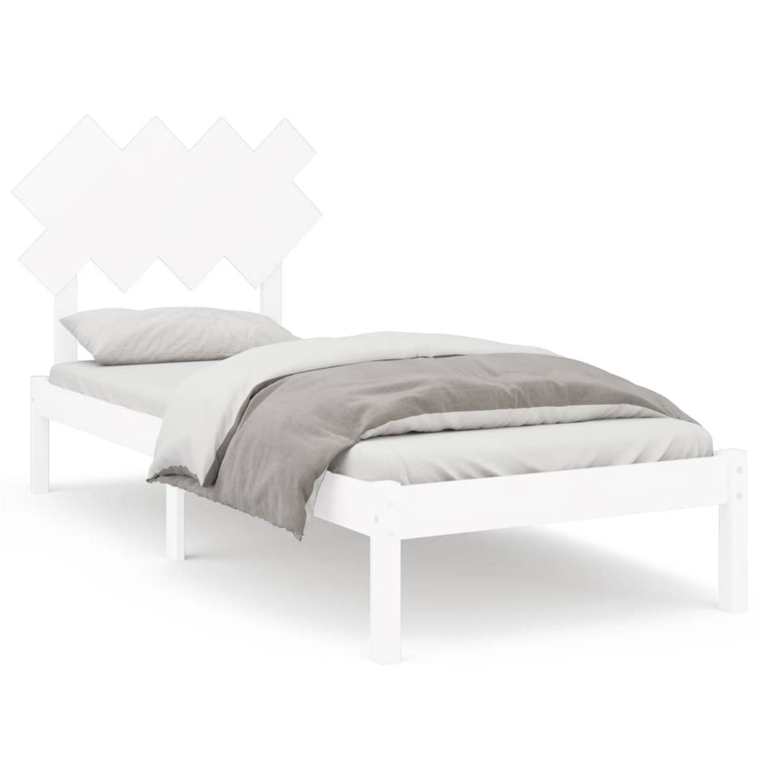 The Living Store Bedframe massief hout wit 90x200 cm - Bedframe - Bedframes - Bed - Bedbodem - Ledikant - Bed Frame - Massief Houten Bedframe - Slaapmeubel - Eenpersoonsbed - Bedde