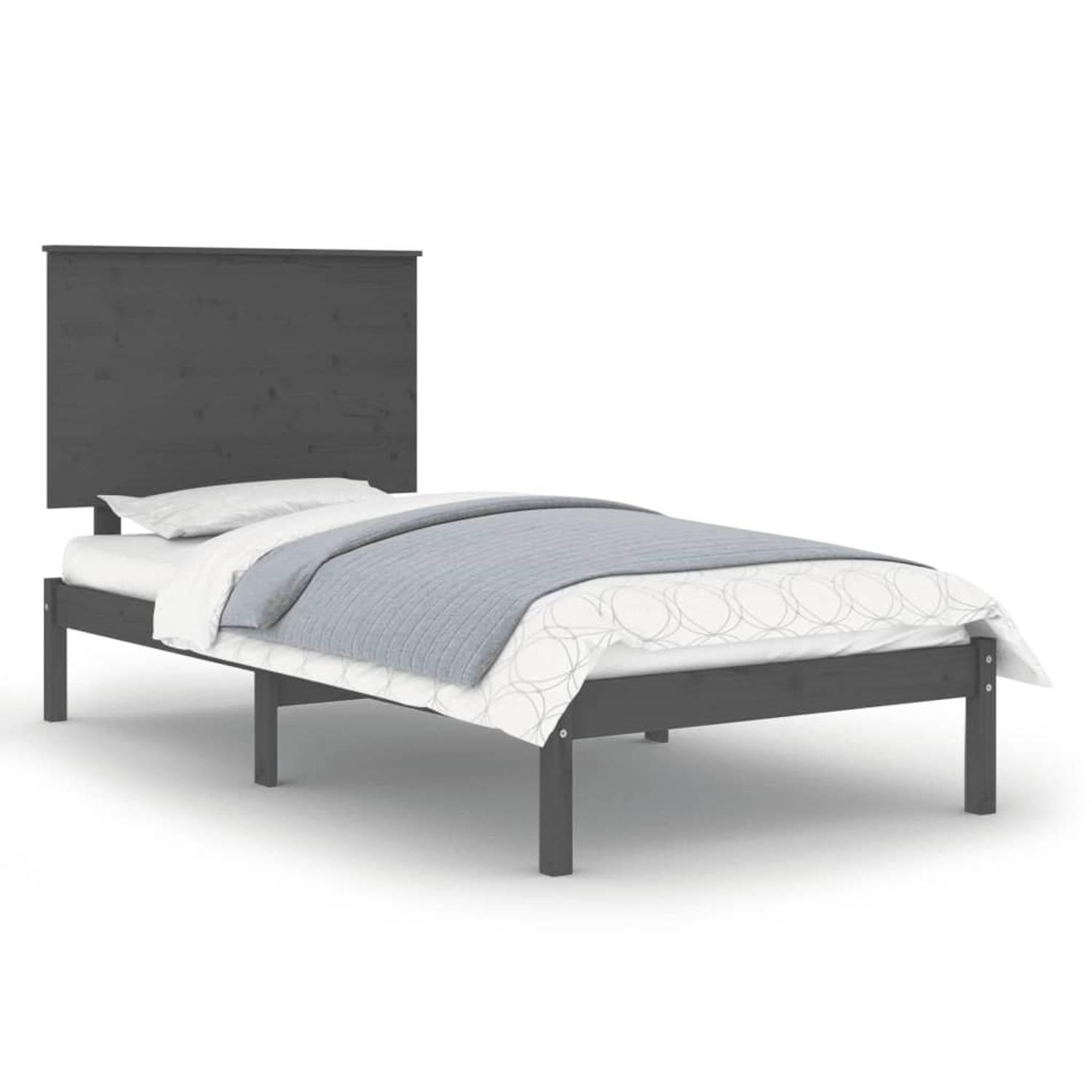 The Living Store Bedframe massief hout grijs 90x190 cm 3FT Single - Bedframe - Bedframes - Bed - Bedbodem - Ledikant - Bed Frame - Massief Houten Bedframe - Slaapmeubel - Eenpersoo