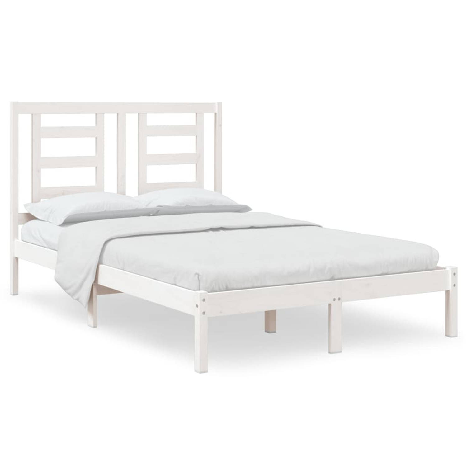 The Living Store Bedframe massief grenenhout wit 120x200 cm - Bedframe - Bedframes - Bed - Bedbodem - Ledikant - Bed Frame - Massief Houten Bedframe - Slaapmeubel - Tweepersoonsbed