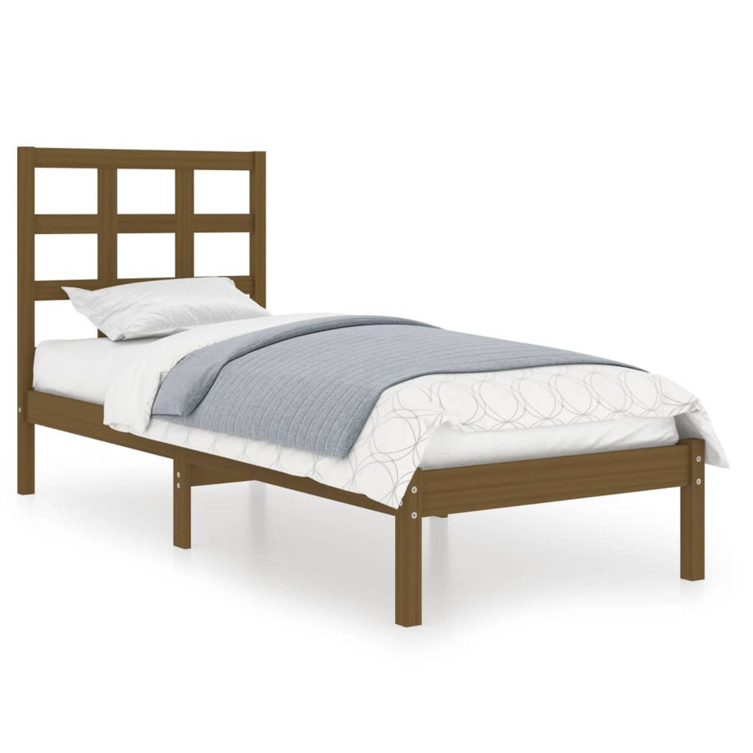 The Living Store Bedframe massief hout honingbruin 90x200 cm - Bedframe - Bedframes - Eenpersoonsbed - Bed - Bedombouw - Ledikant - Houten Bedframe - Eenpersoonsbedden - Bedden - B