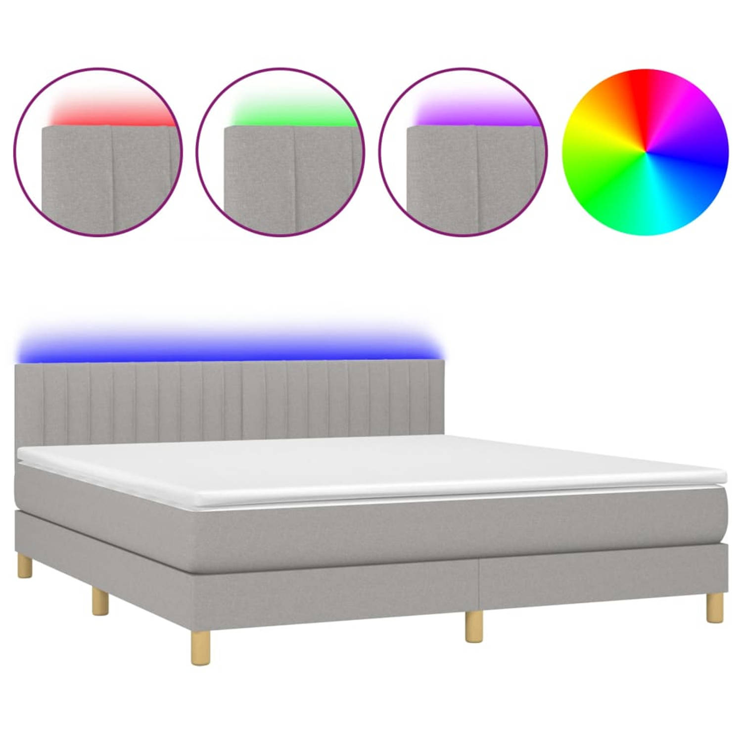 The Living Store Boxspring met matras en LED stof lichtgrijs 180x200 cm - Boxspring - Boxsprings - Bed - Slaapmeubel - Boxspringbed - Boxspring Bed - Tweepersoonsbed - Bed Met Matr