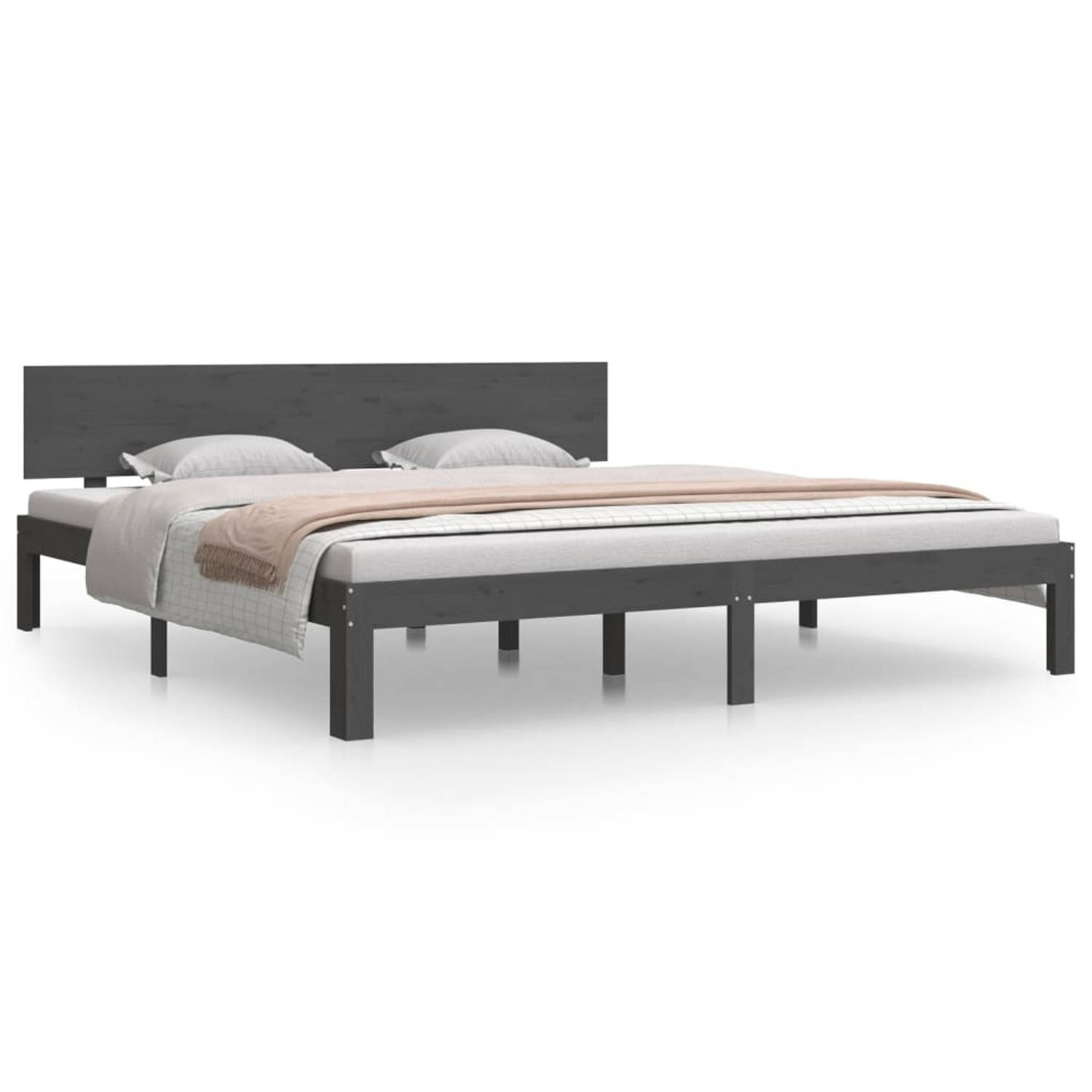 The Living Store Bedframe massief hout grijs 180x200 cm 6FT Super King - Bedframe - Bedframes - Bed - Bedbodem - Ledikant - Bed Frame - Massief Houten Bedframe - Slaapmeubel - Bedd