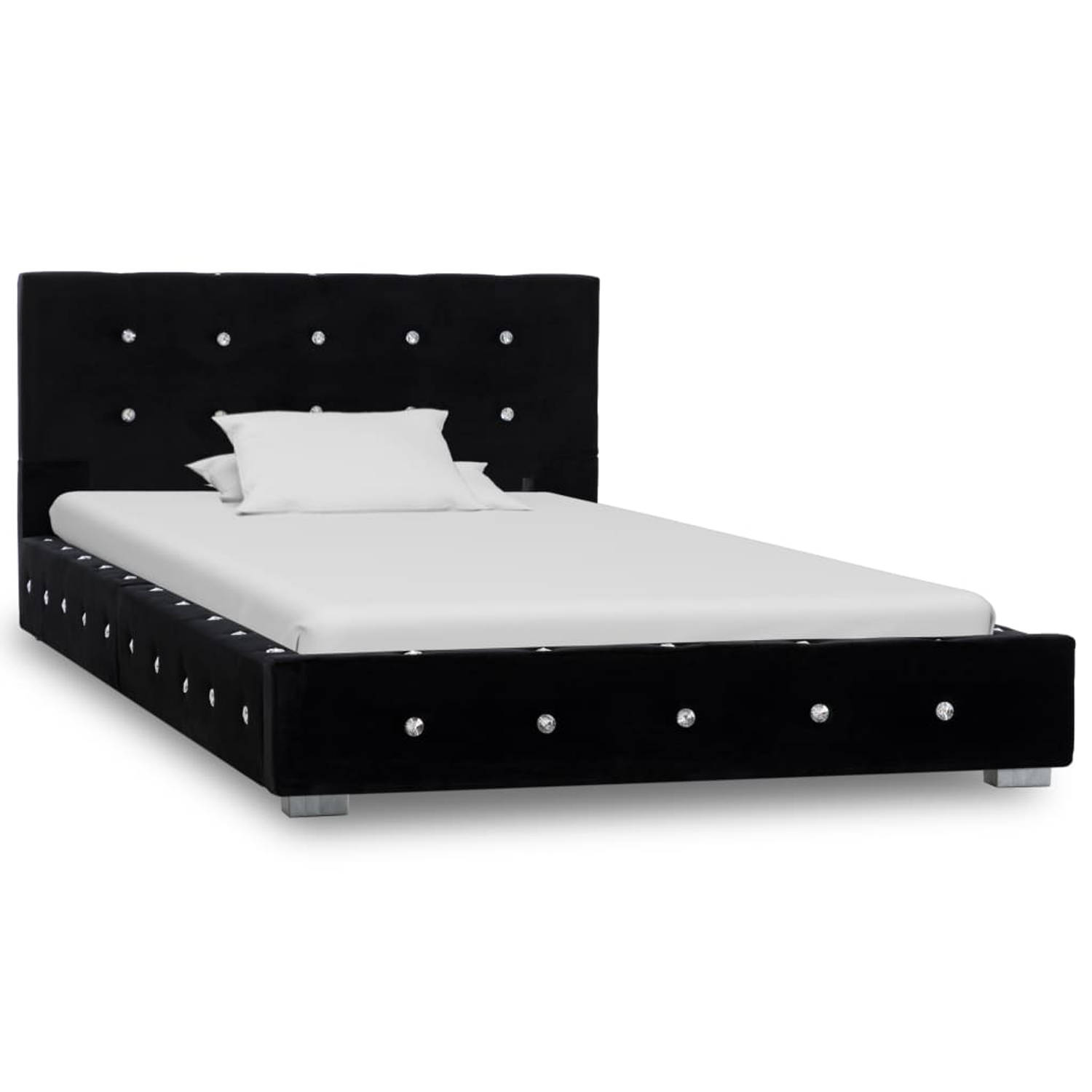 The Living Store Bed met traagschuim matras fluweel zwart 90x200 cm - Bed