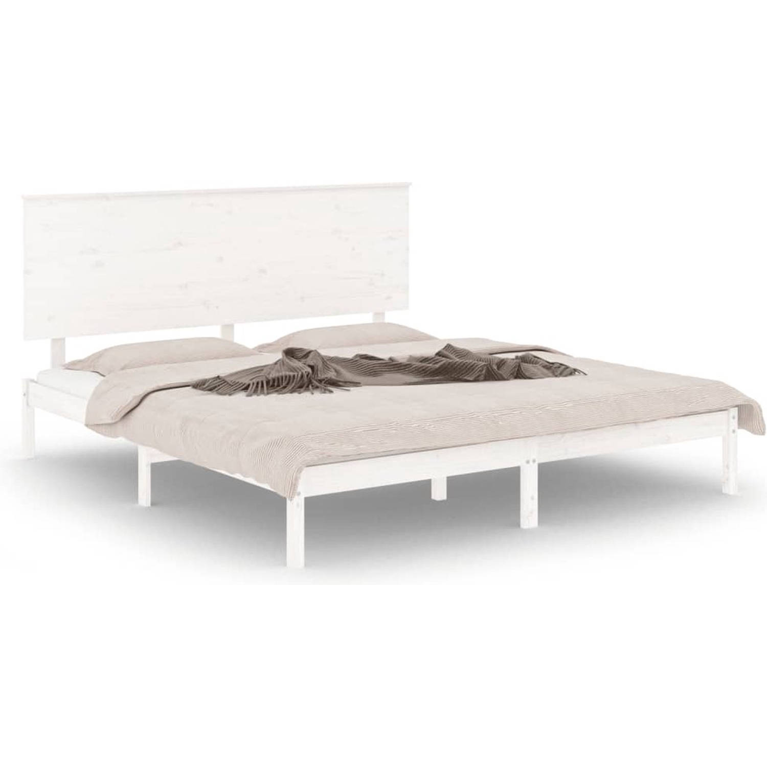 The Living Store Bedframe massief hout wit 180x200 cm 6FT Super King - Bedframe - Bedframes - Bed - Bedbodem - Ledikant - Bed Frame - Massief Houten Bedframe - Slaapmeubel - Tweepe